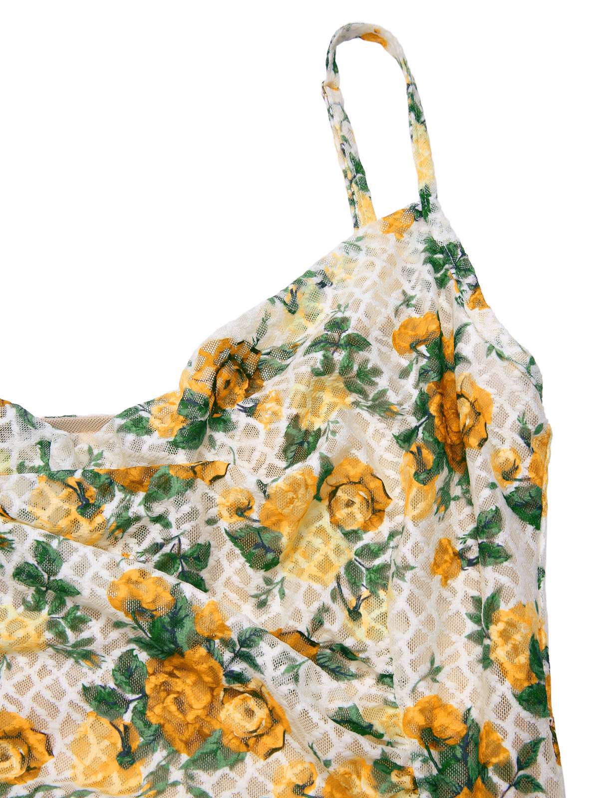 Yellow 1930s Roses Cowl Neck Fishtail Ruched Dress - Image 5