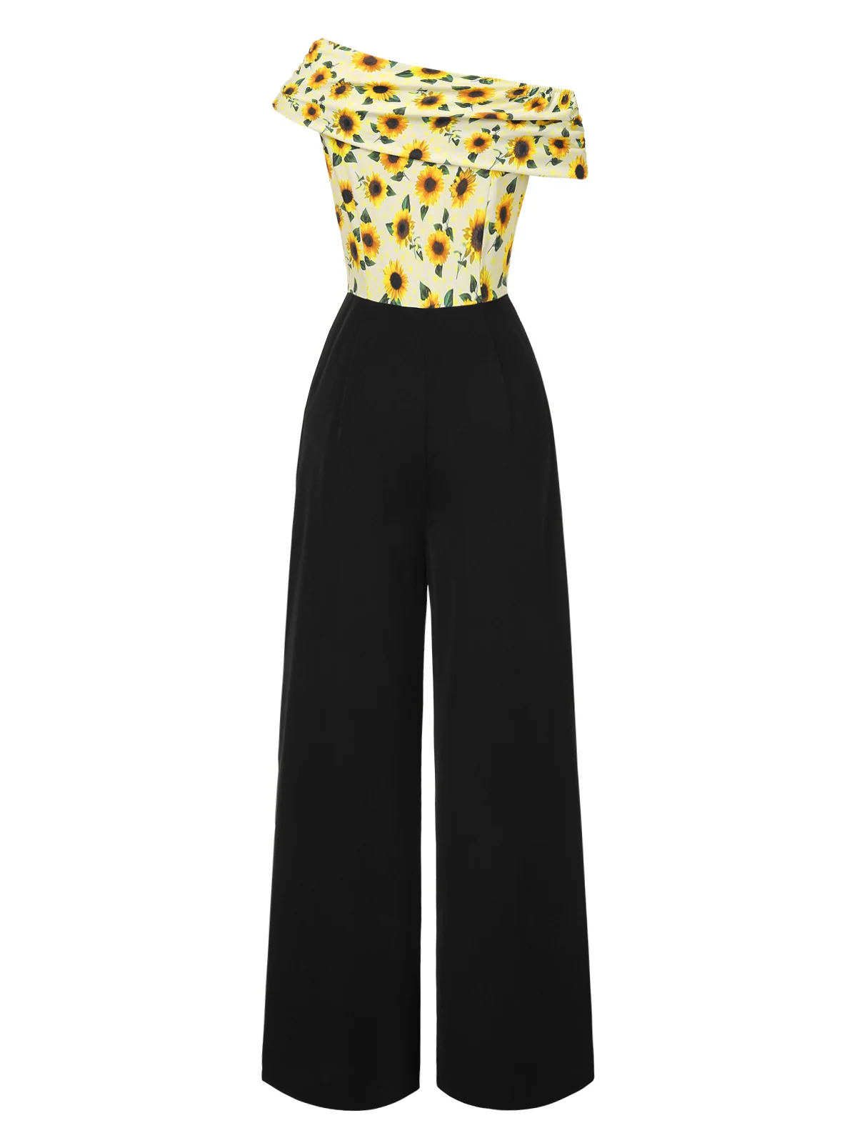 Yellow 1930s Sunflower Oblique Neck Jumpsuit - Image 5