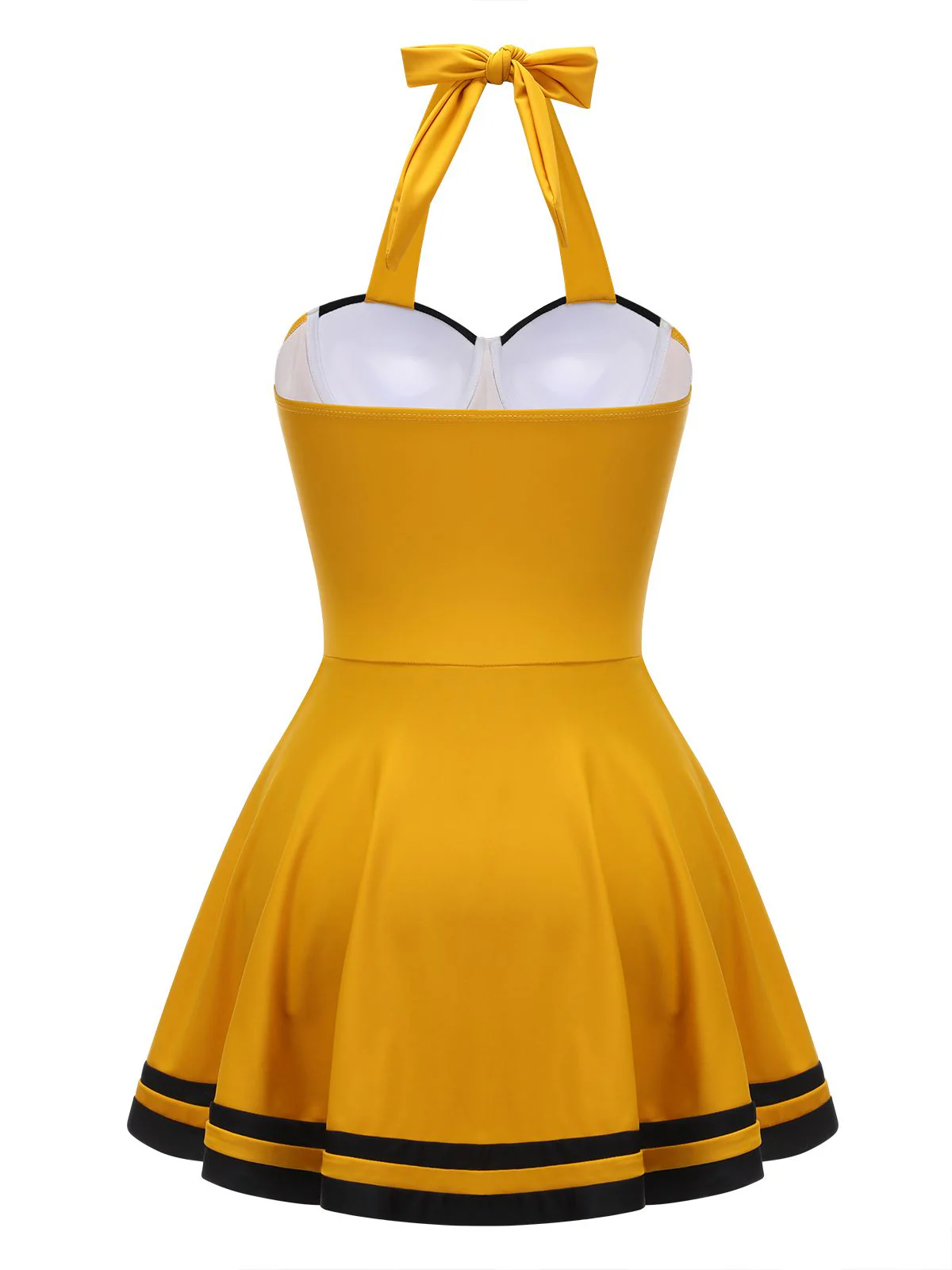Yellow 1940s Contrast Halter Patchwork Swimsuit - Image 3