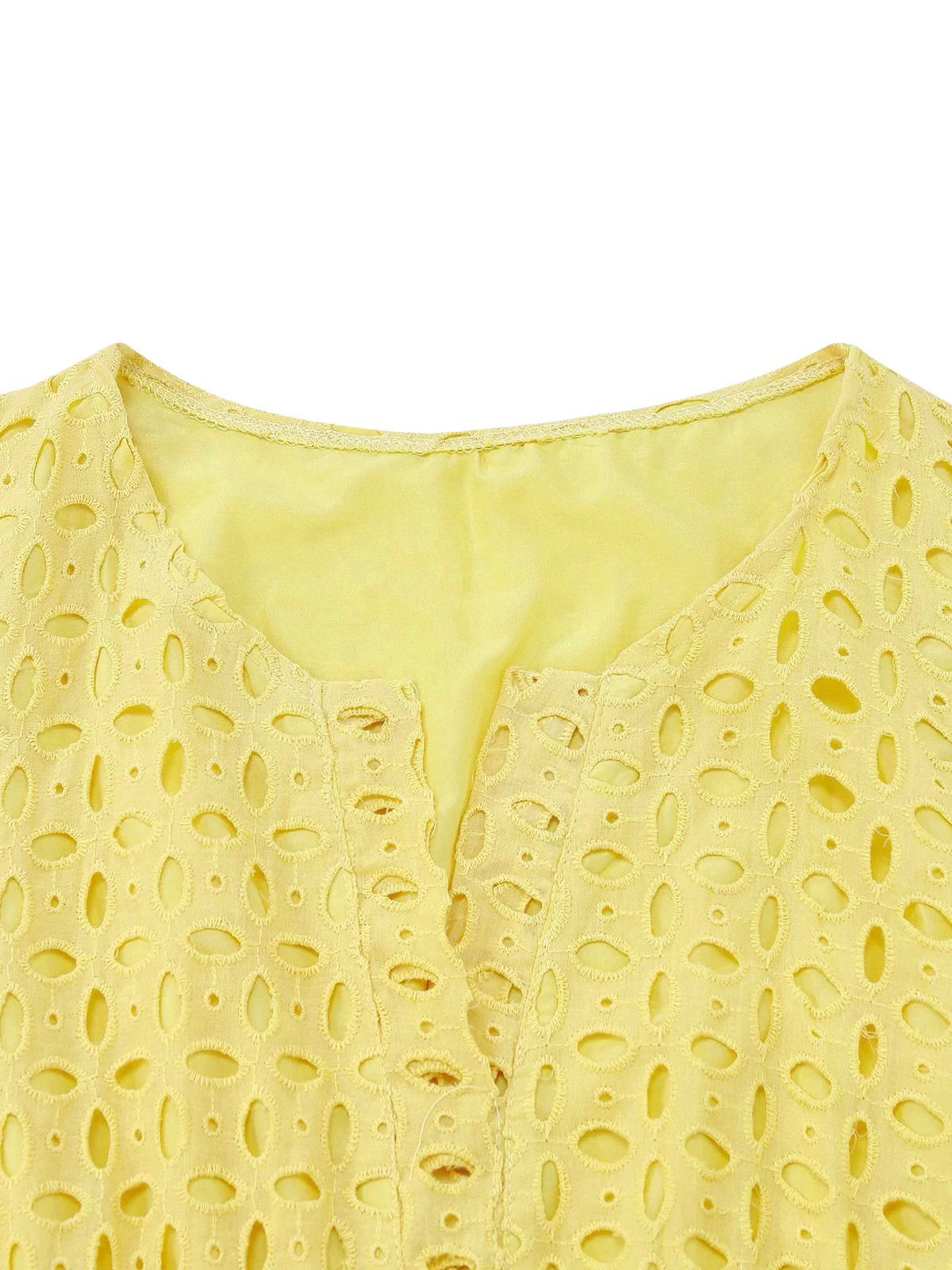 Yellow 1940s Eyelet Lace V-neck Tiered Maxi Dress - Image 5