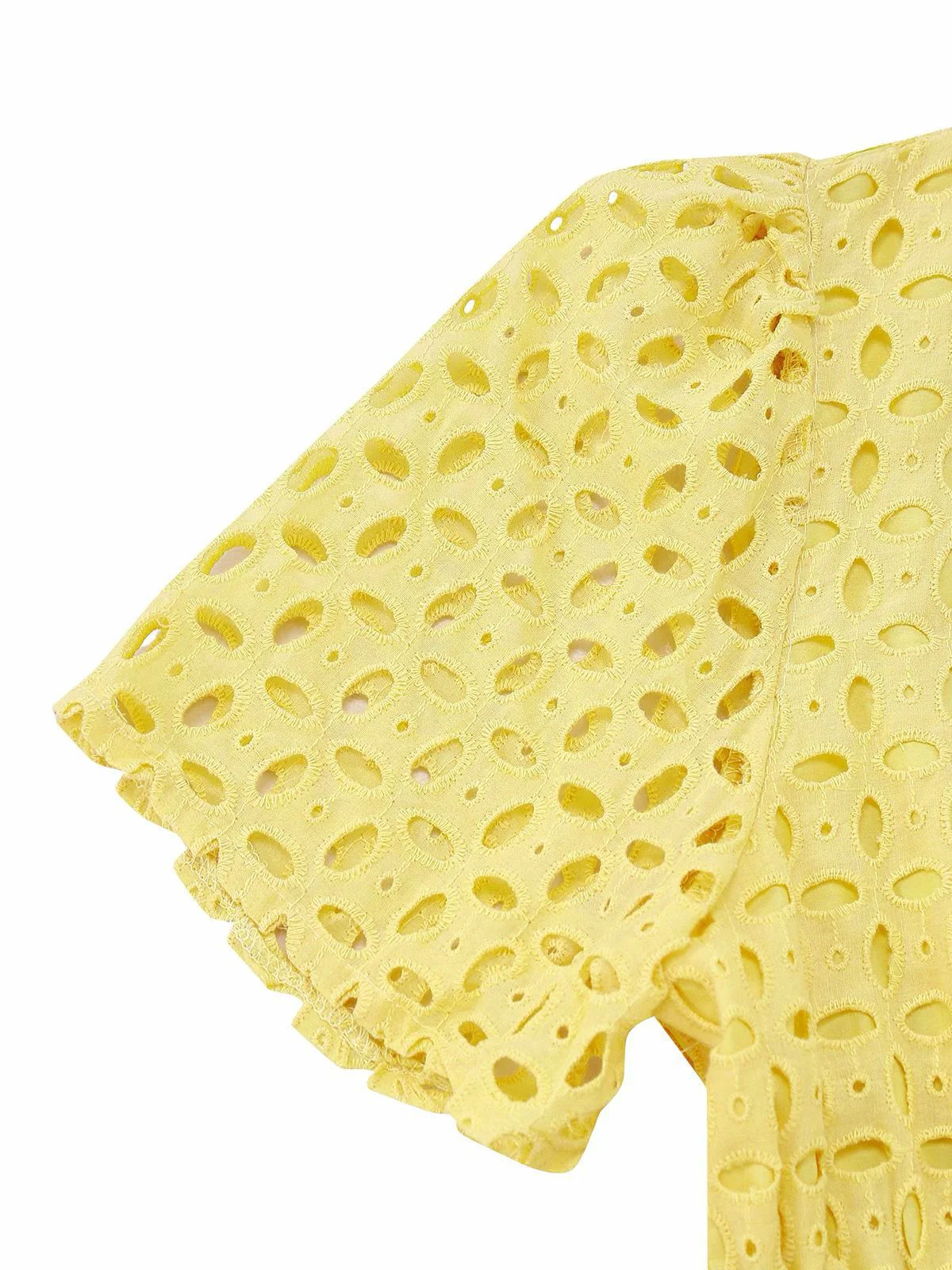 Yellow 1940s Eyelet Lace V-neck Tiered Maxi Dress - Image 6