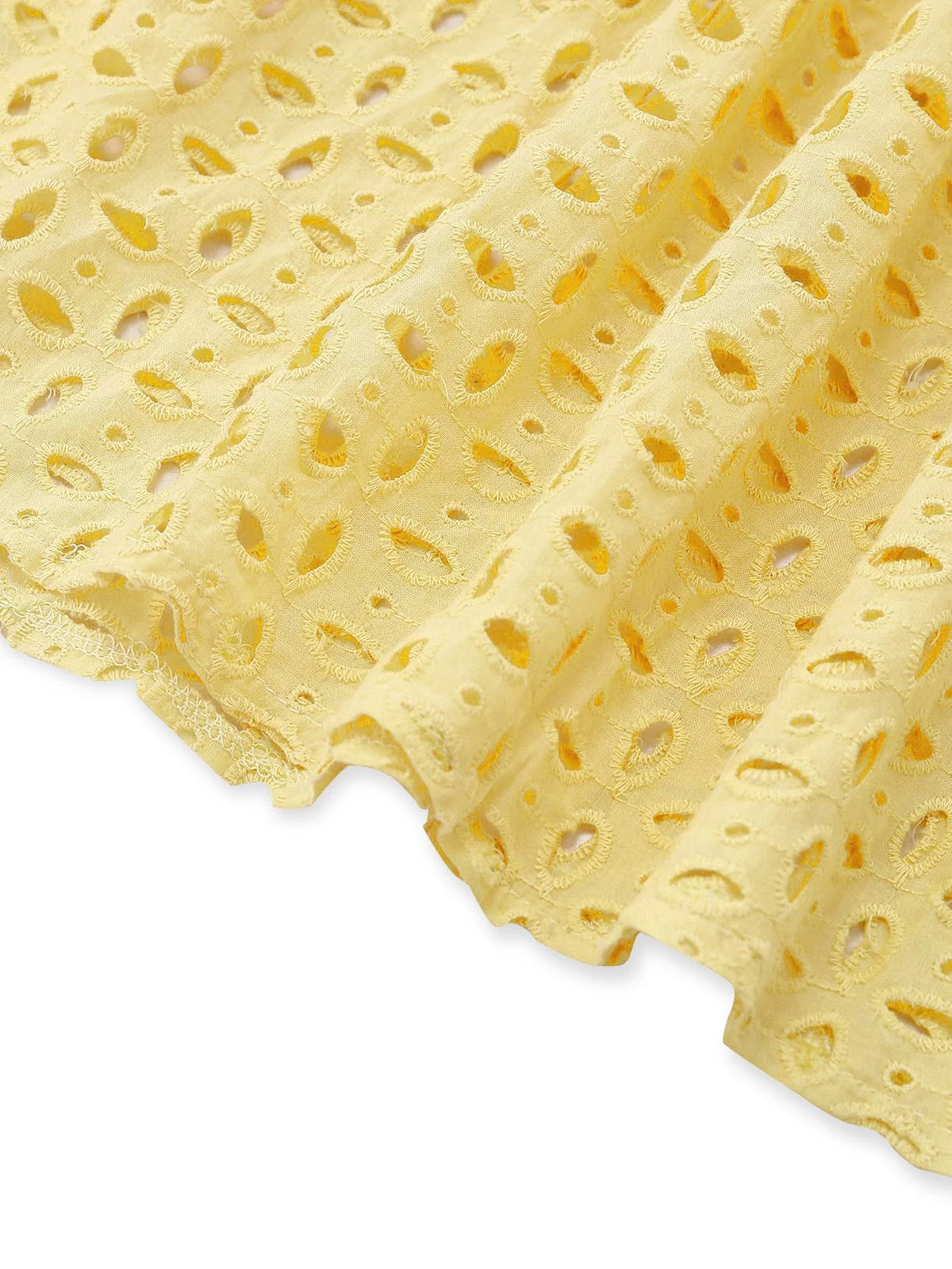 Yellow 1940s Eyelet Lace V-neck Tiered Maxi Dress - Image 7