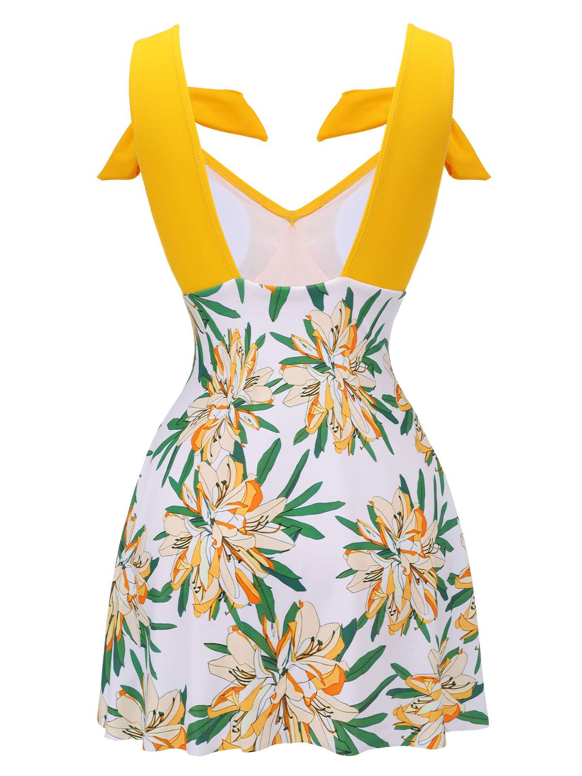 Yellow 1940s Floral Patchwork One-Piece Swimsuit - Image 4