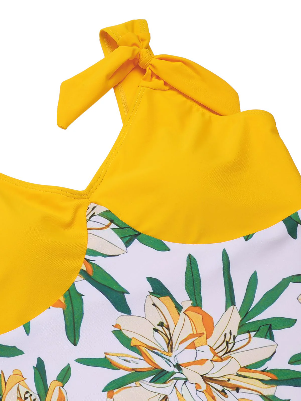 Yellow 1940s Floral Patchwork One-Piece Swimsuit - Image 5