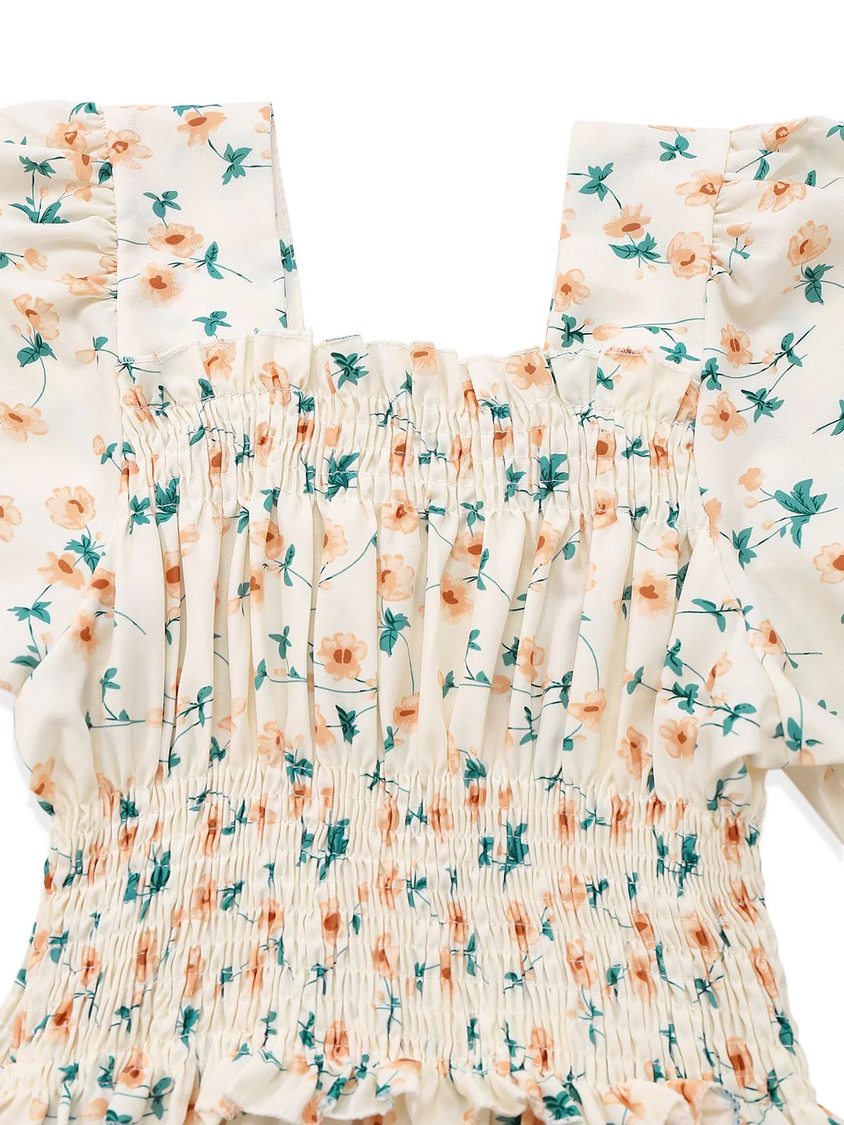 Yellow 1940s Floral Square Neck Dress - Image 3
