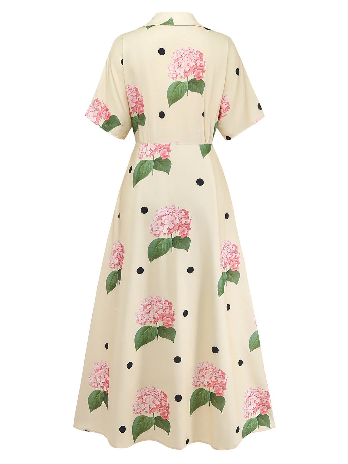 Yellow 1940s Floral V-Neck Long Dress - Image 3