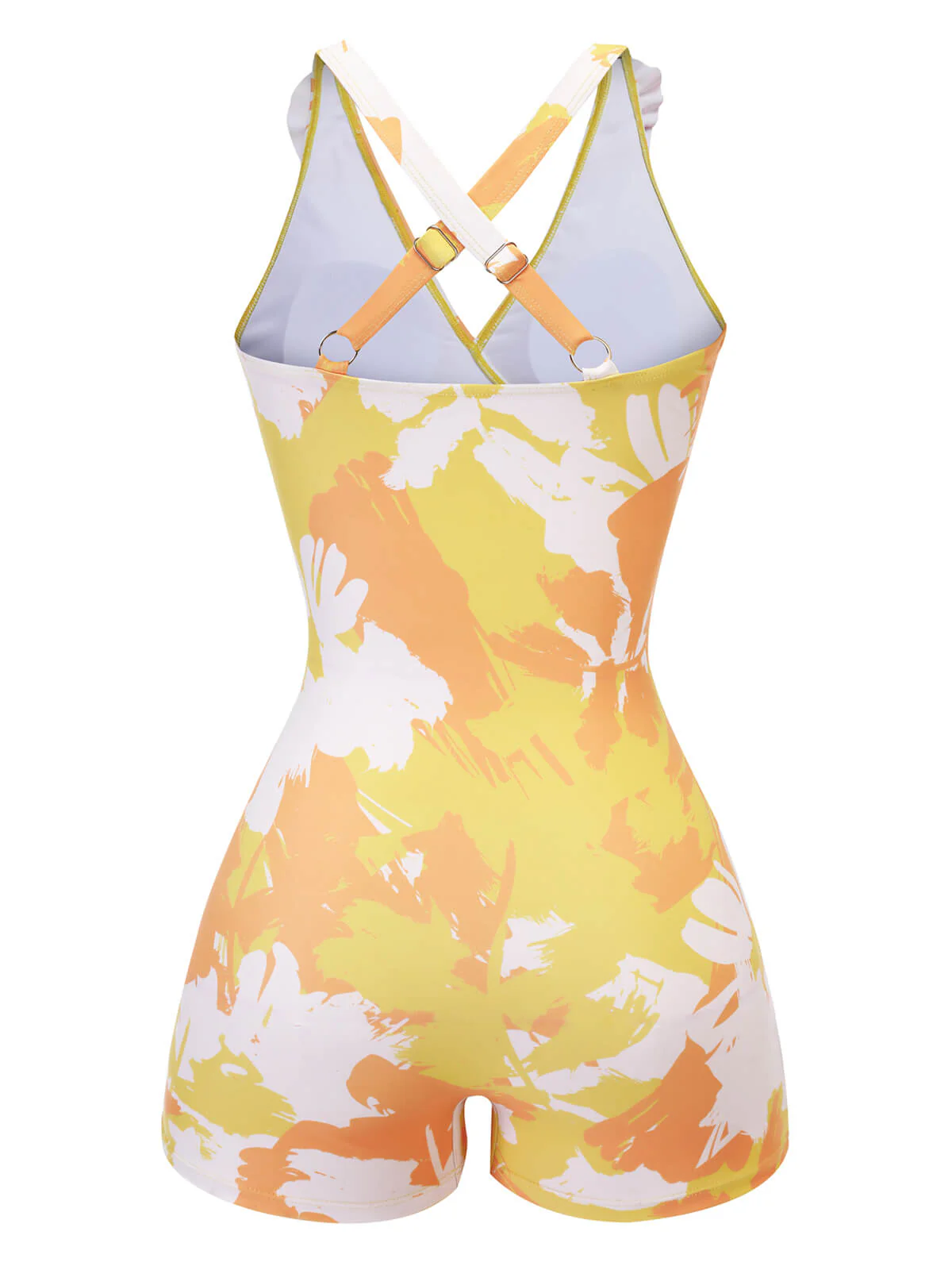 Yellow 1940s Painting Plants Lace-Up Swimsuit - Image 4
