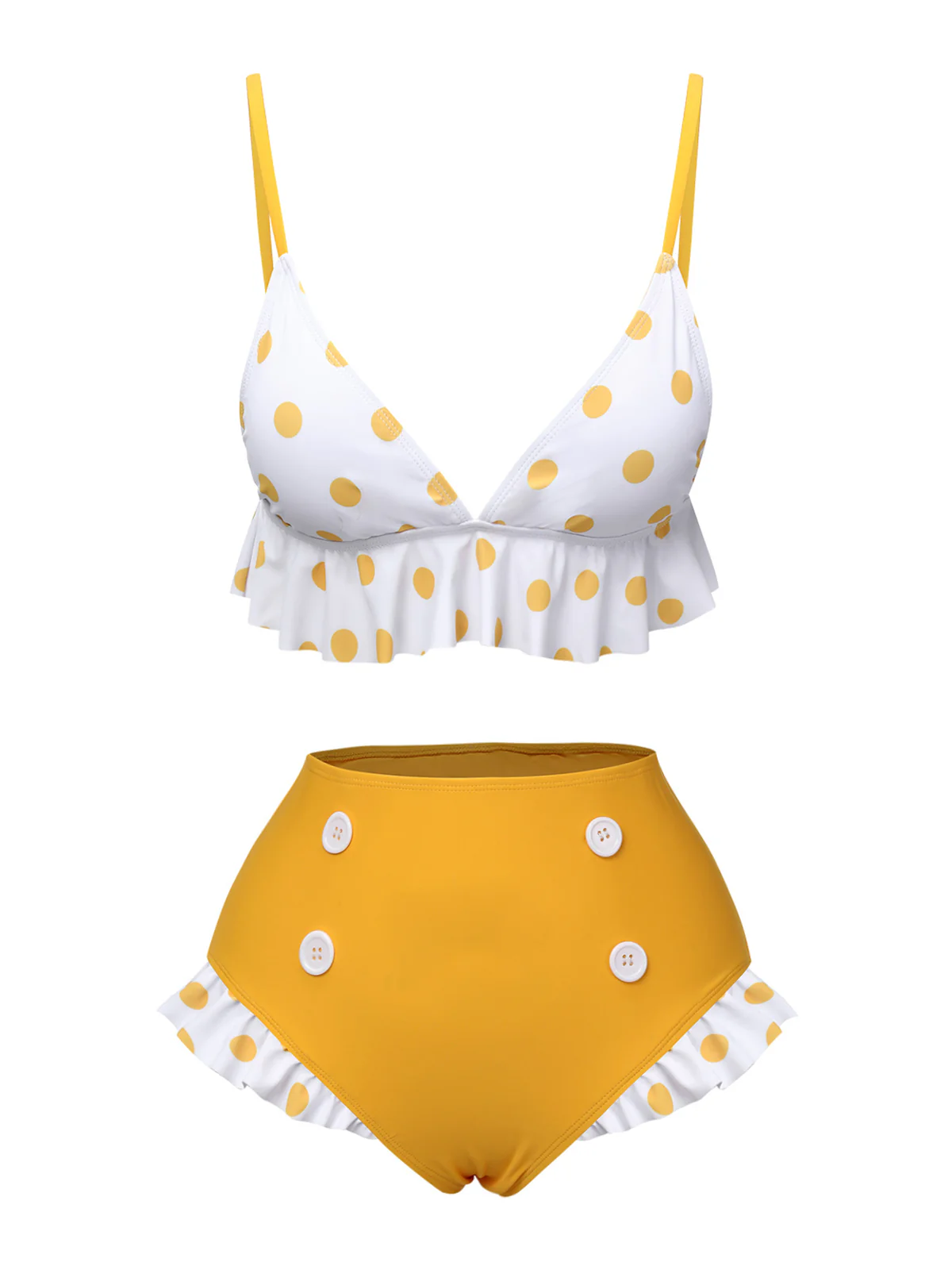 Yellow 1940s Polka Dot Ruffle Swimsuit - Image 2