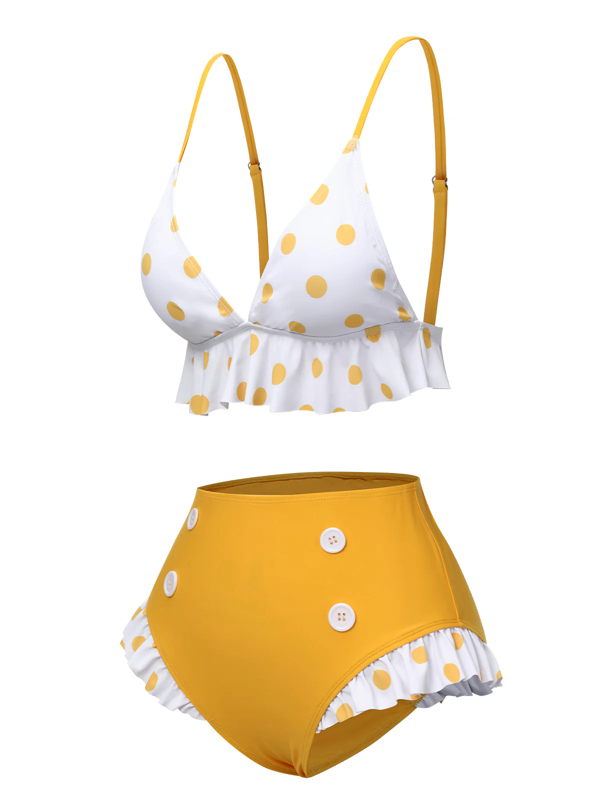 Yellow 1940s Polka Dot Ruffle Swimsuit - Image 3