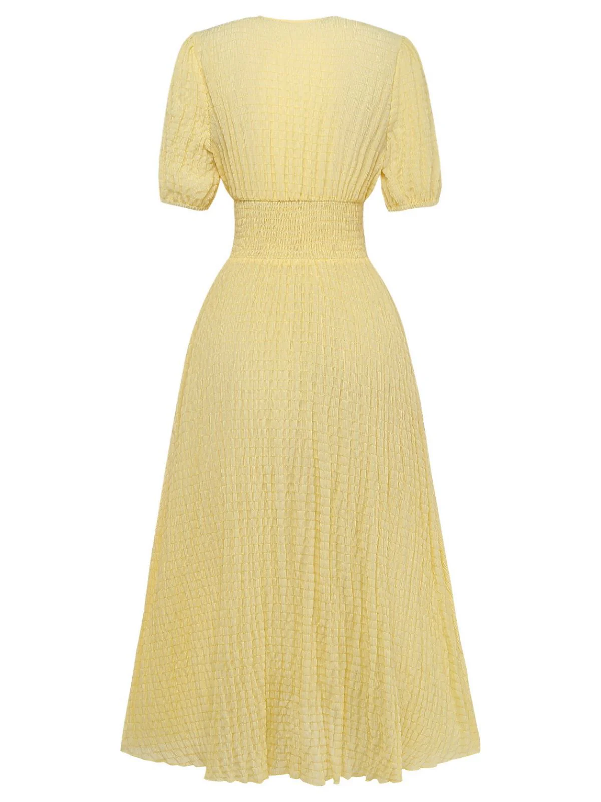 Yellow 1940s Puff Sleeve Button-Down Midi Dress - Image 3