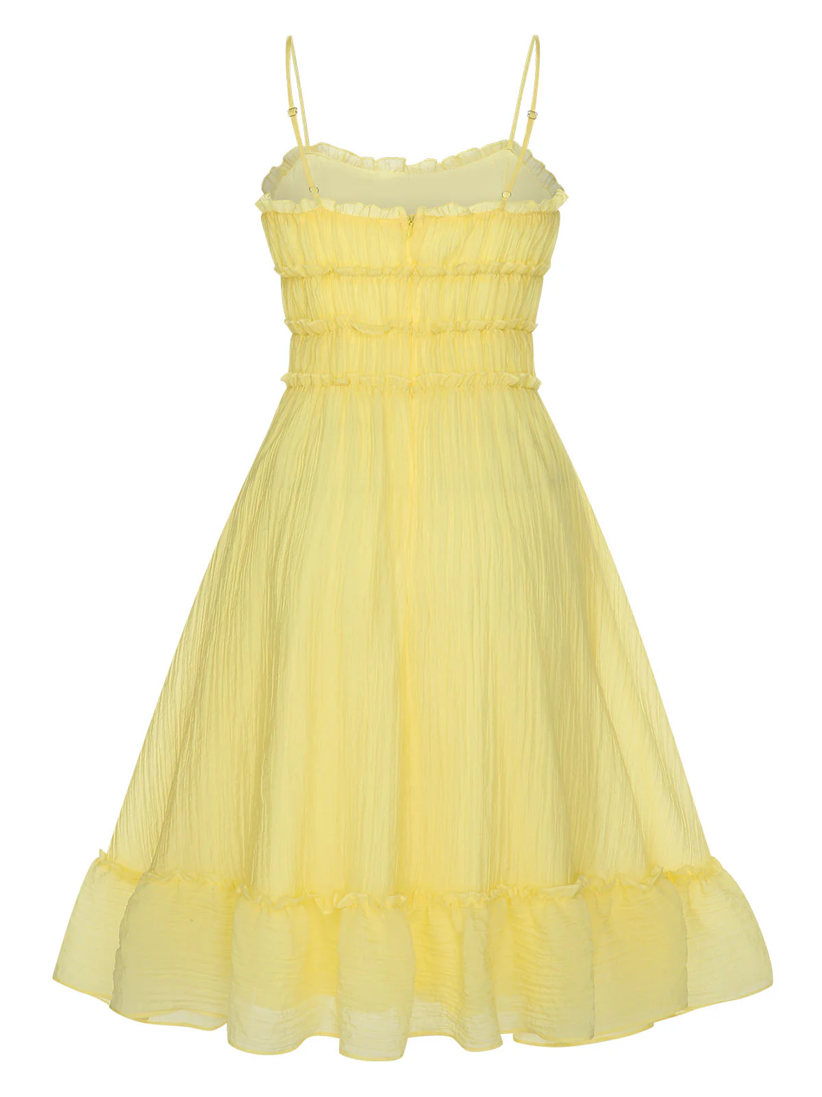 Yellow 1940s Spaghetti Strap Ruffle Hem Dress - Image 2