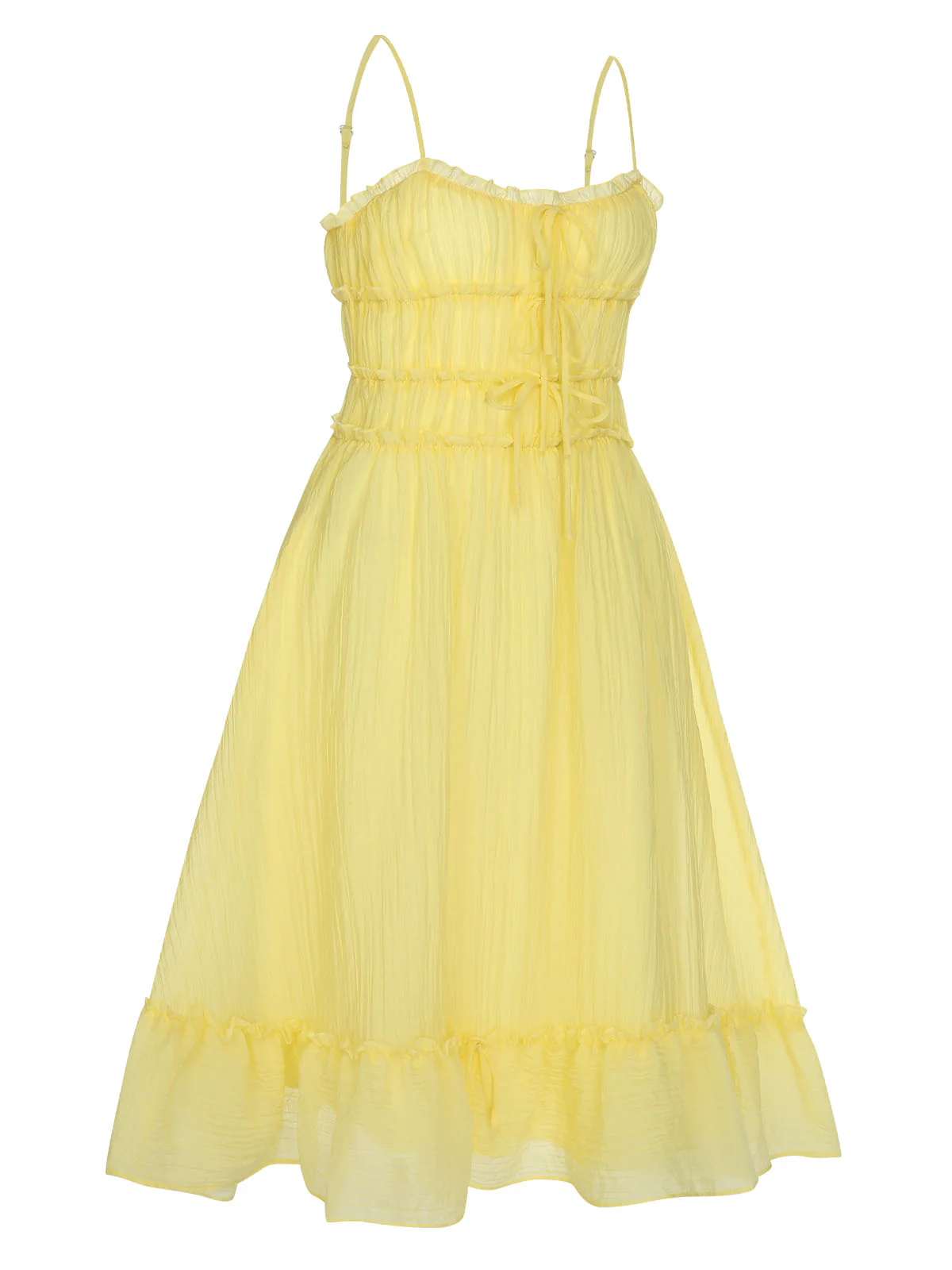 Yellow 1940s Spaghetti Strap Ruffle Hem Dress - Image 3