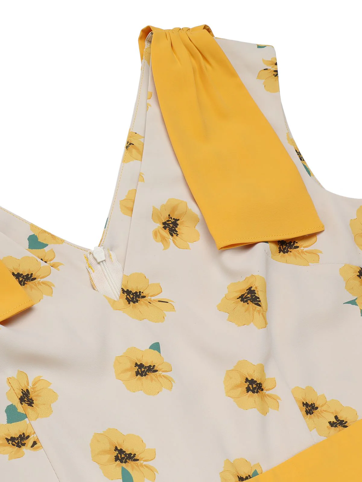 Yellow 1940s V-Neck Sunflower Patchwork Jumpsuit - Image 5