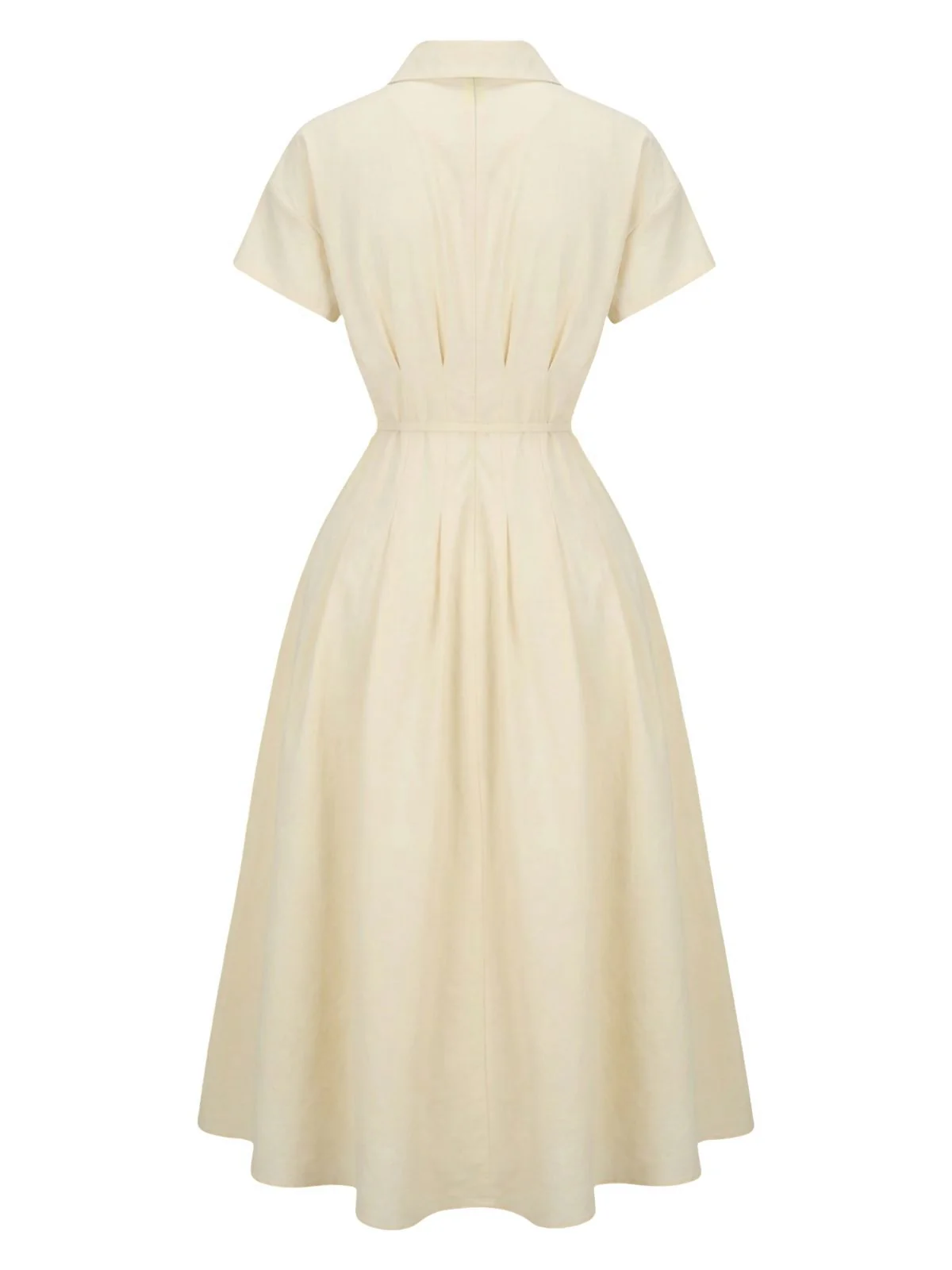 Yellow 1940s Waist-Tie Button Shirt Collar Dress - Image 3