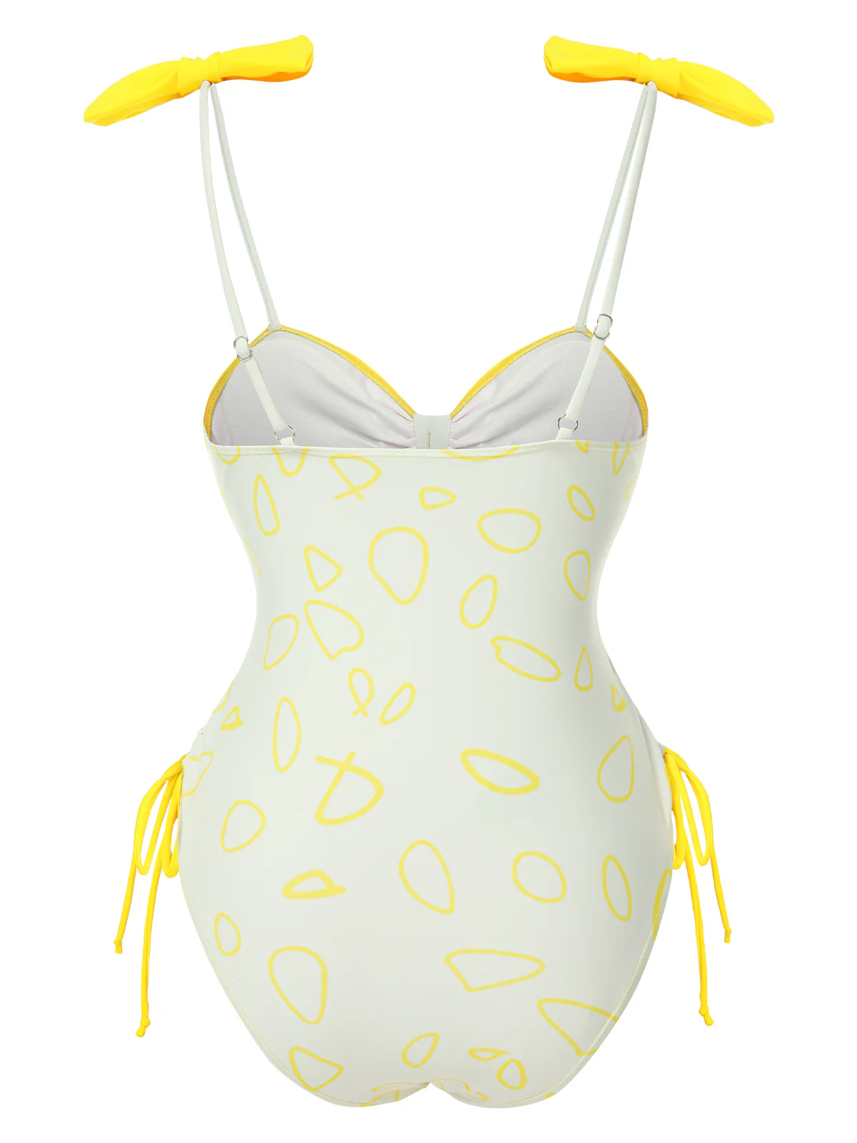 Yellow 1950s Bow Geometric Suspenders Swimsuit - Image 2