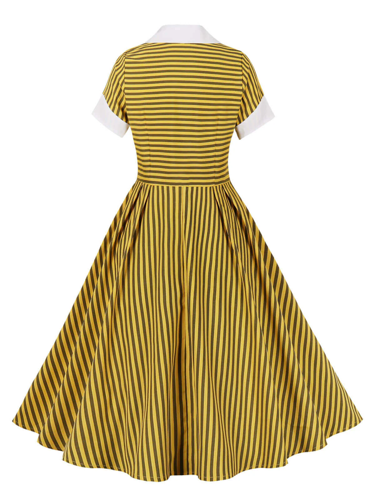 Yellow 1950s Bow Striped Swing Dress - Image 3