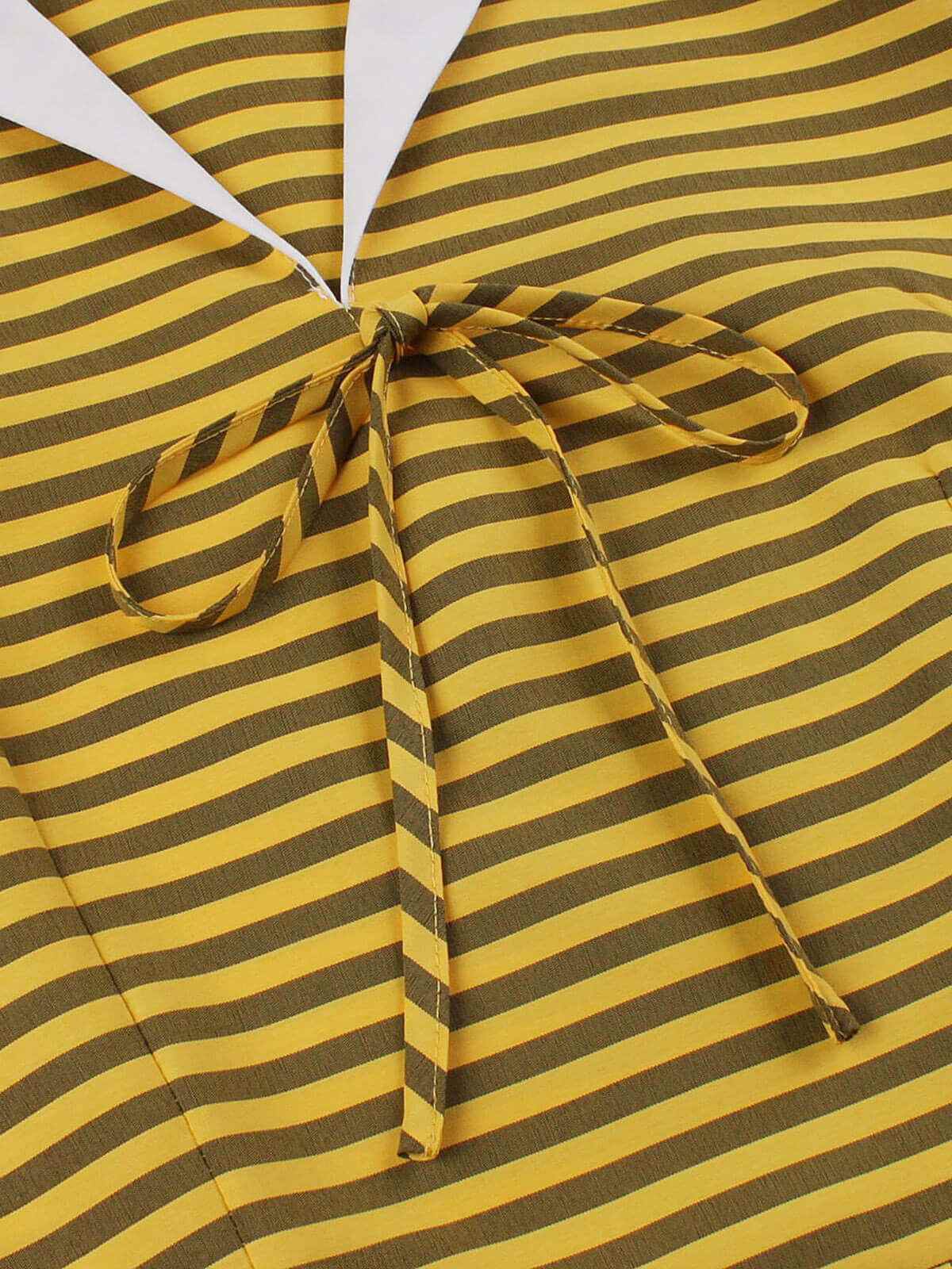 Yellow 1950s Bow Striped Swing Dress - Image 6