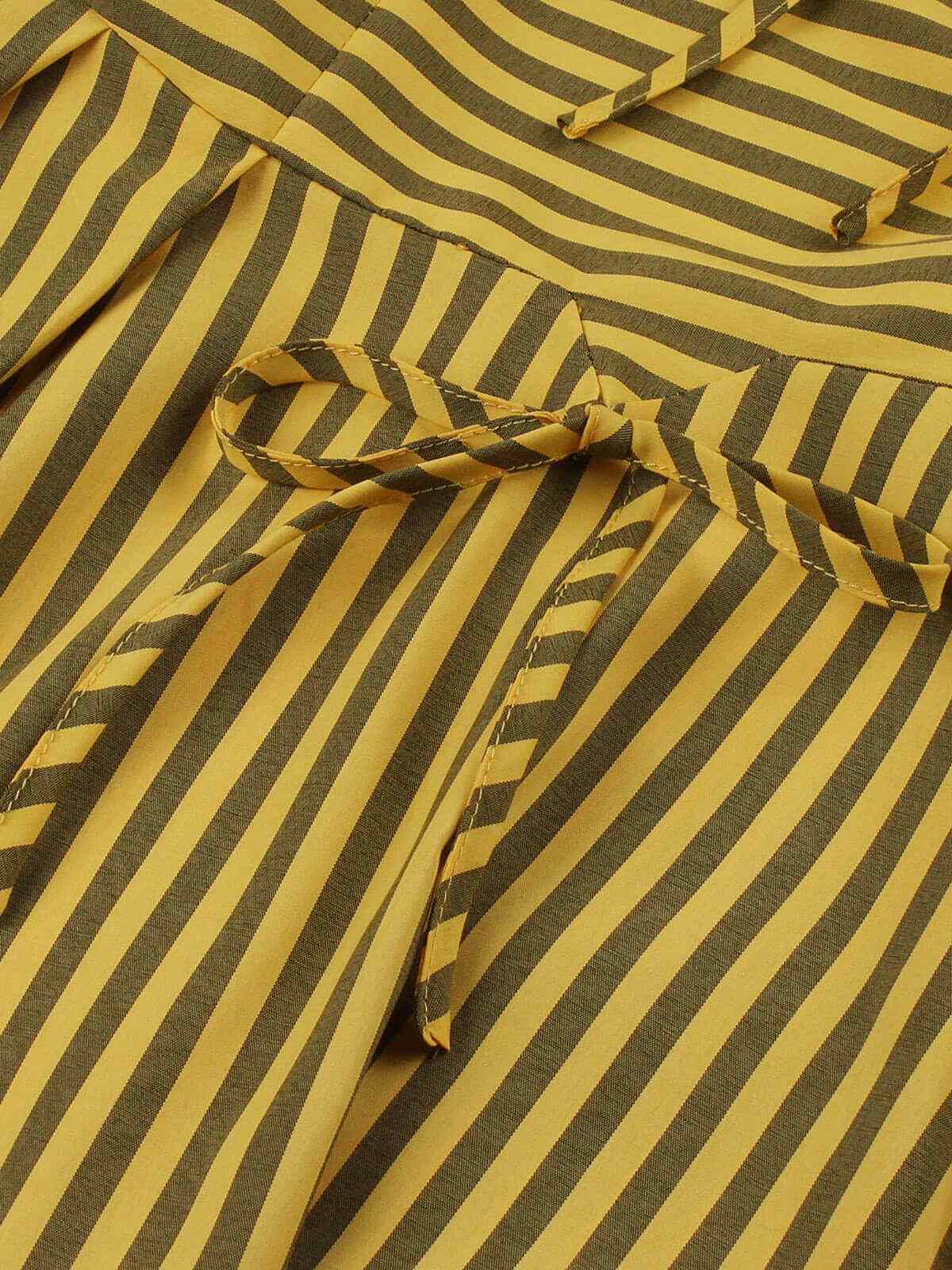 Yellow 1950s Bow Striped Swing Dress - Image 8