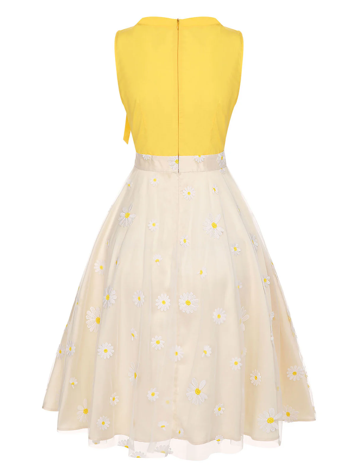 Yellow 1950s Daisy Bowtie Patchwork Dress - Image 4