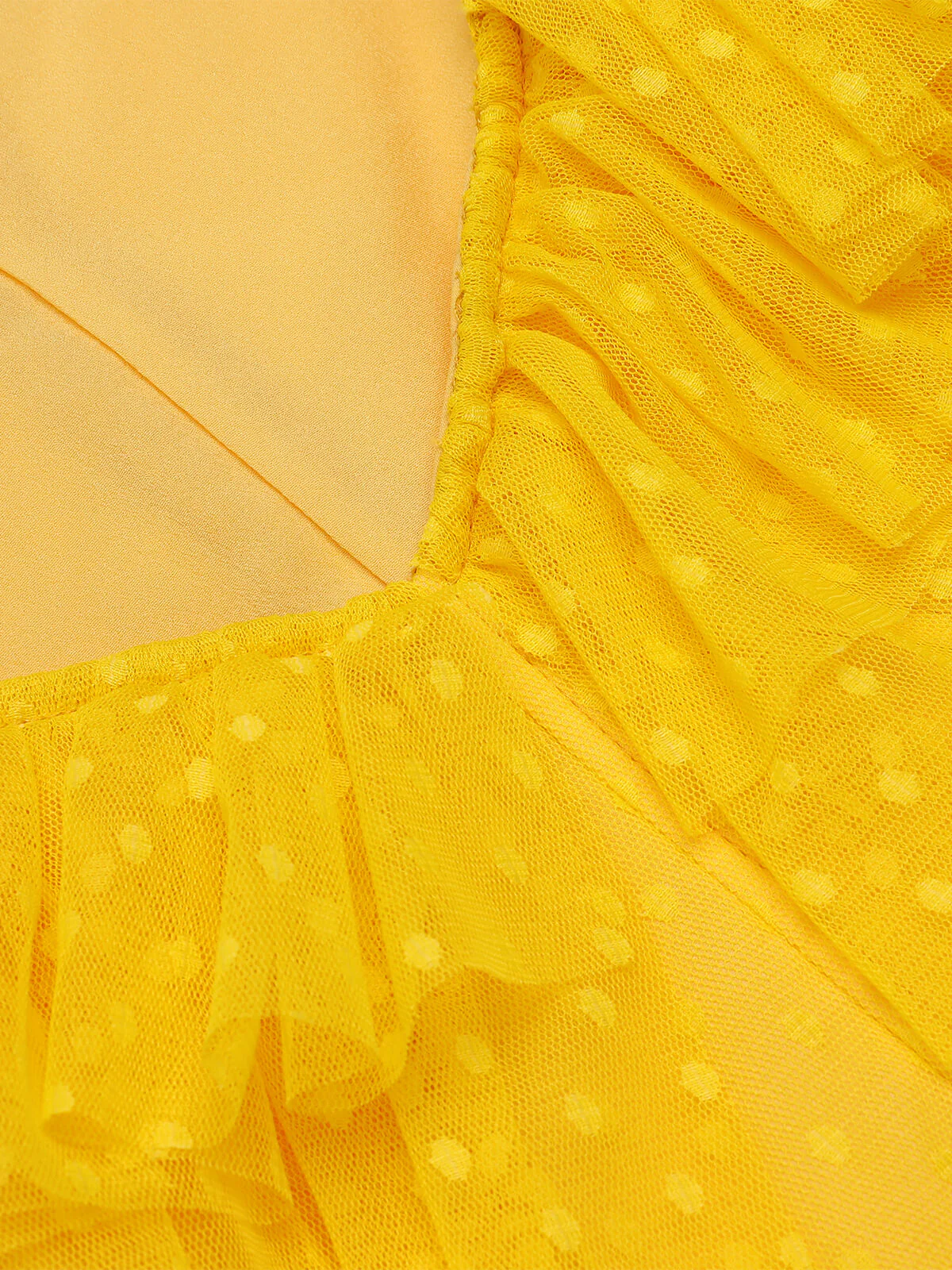[US Warehouse] Yellow 1950s Dots Off-Shoulder Mesh Swing Dress - Image 5
