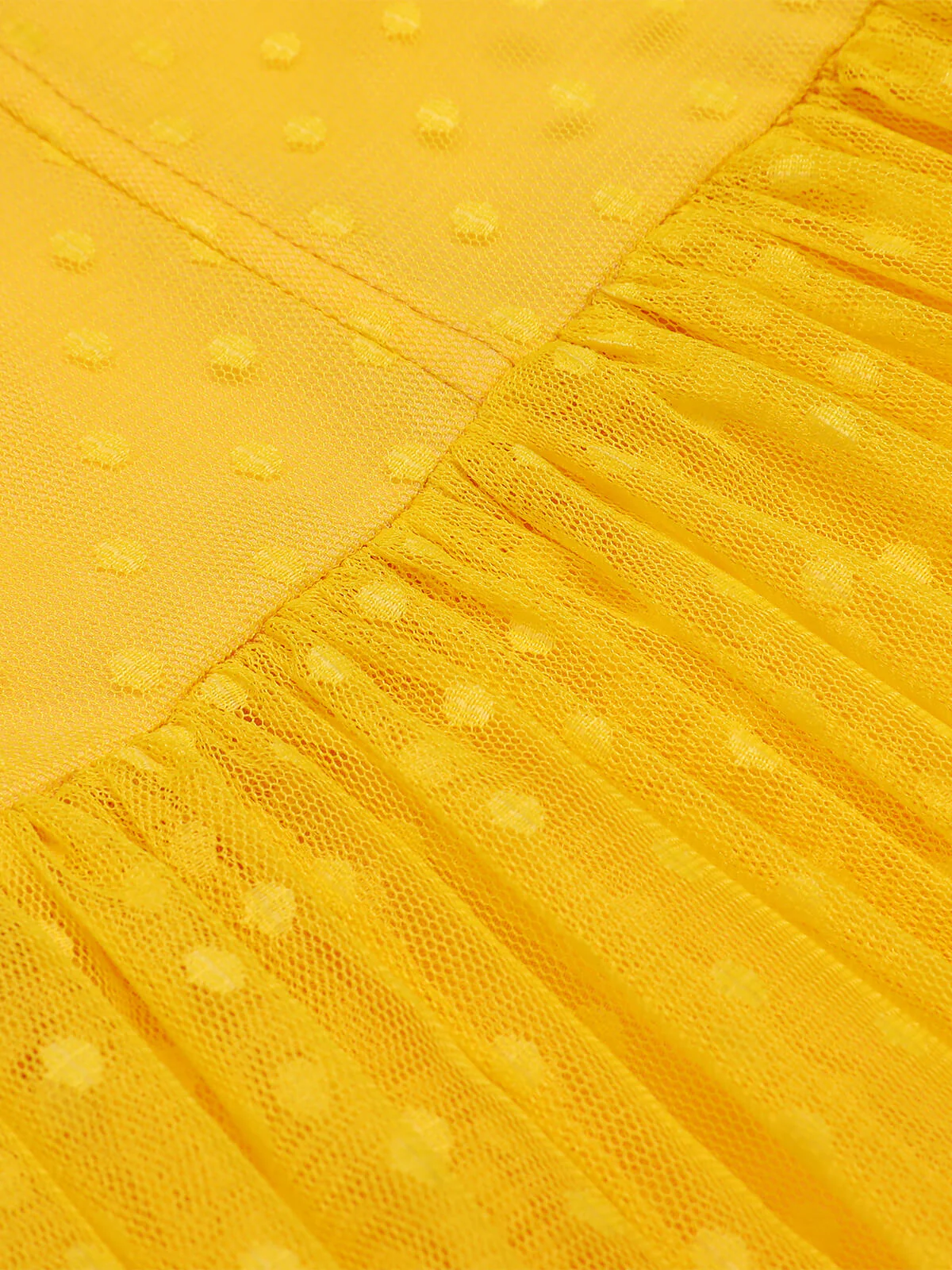 [US Warehouse] Yellow 1950s Dots Off-Shoulder Mesh Swing Dress - Image 7