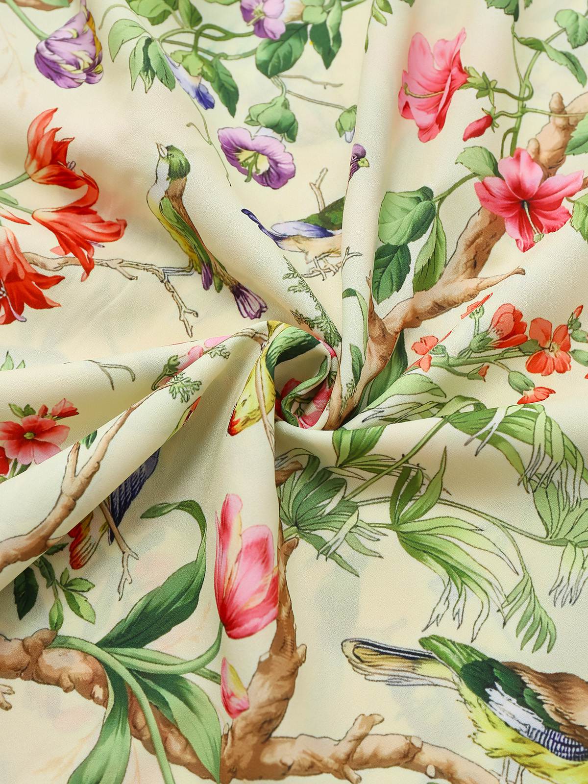 Yellow 1950s Floral Birds Ruffled Flutter Sleeve Dress - Image 5