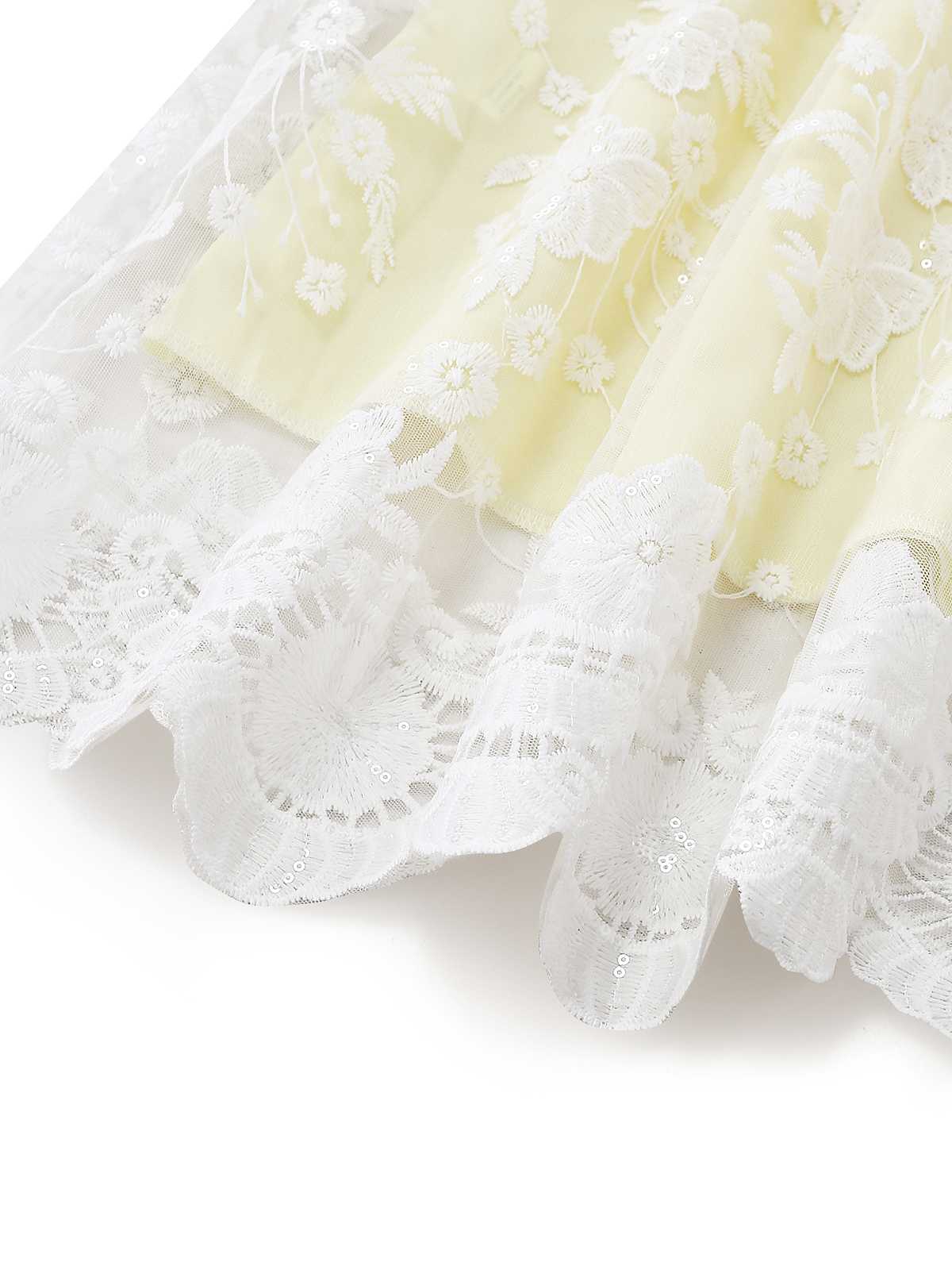 Yellow 1950s Floral Embroidery Lace Sheer Strapless Dress - Image 5