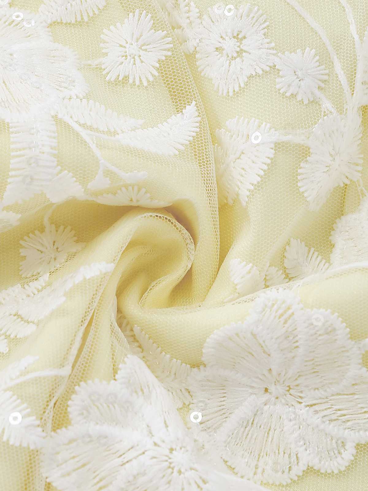 Yellow 1950s Floral Embroidery Lace Sheer Strapless Dress - Image 6