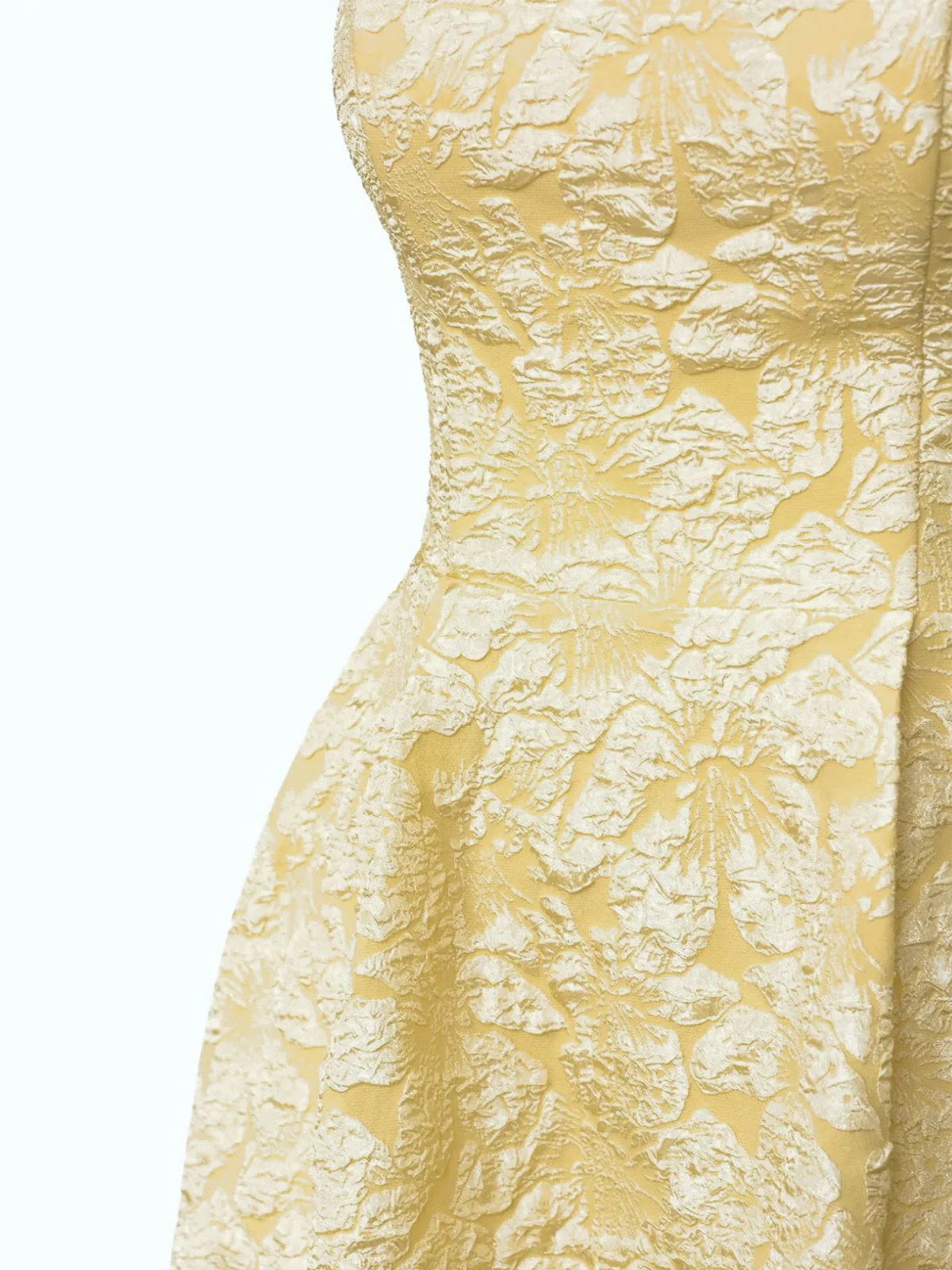 Yellow 1950s Floral Jacquard Textured Spaghetti Strap Midi Dress - Image 5