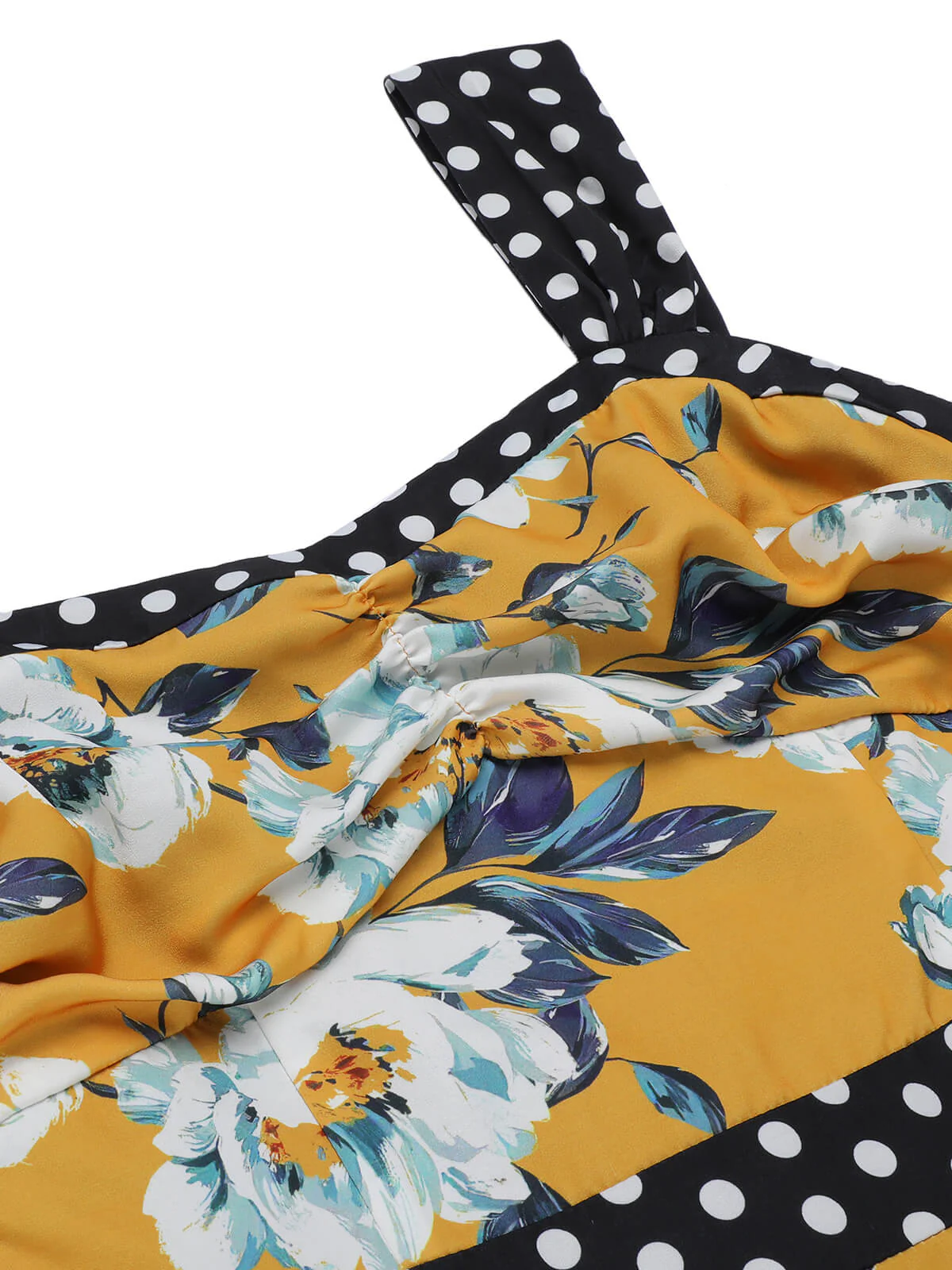 Yellow 1960s Florale Dots Patchwork Pencil Dress - Image 6