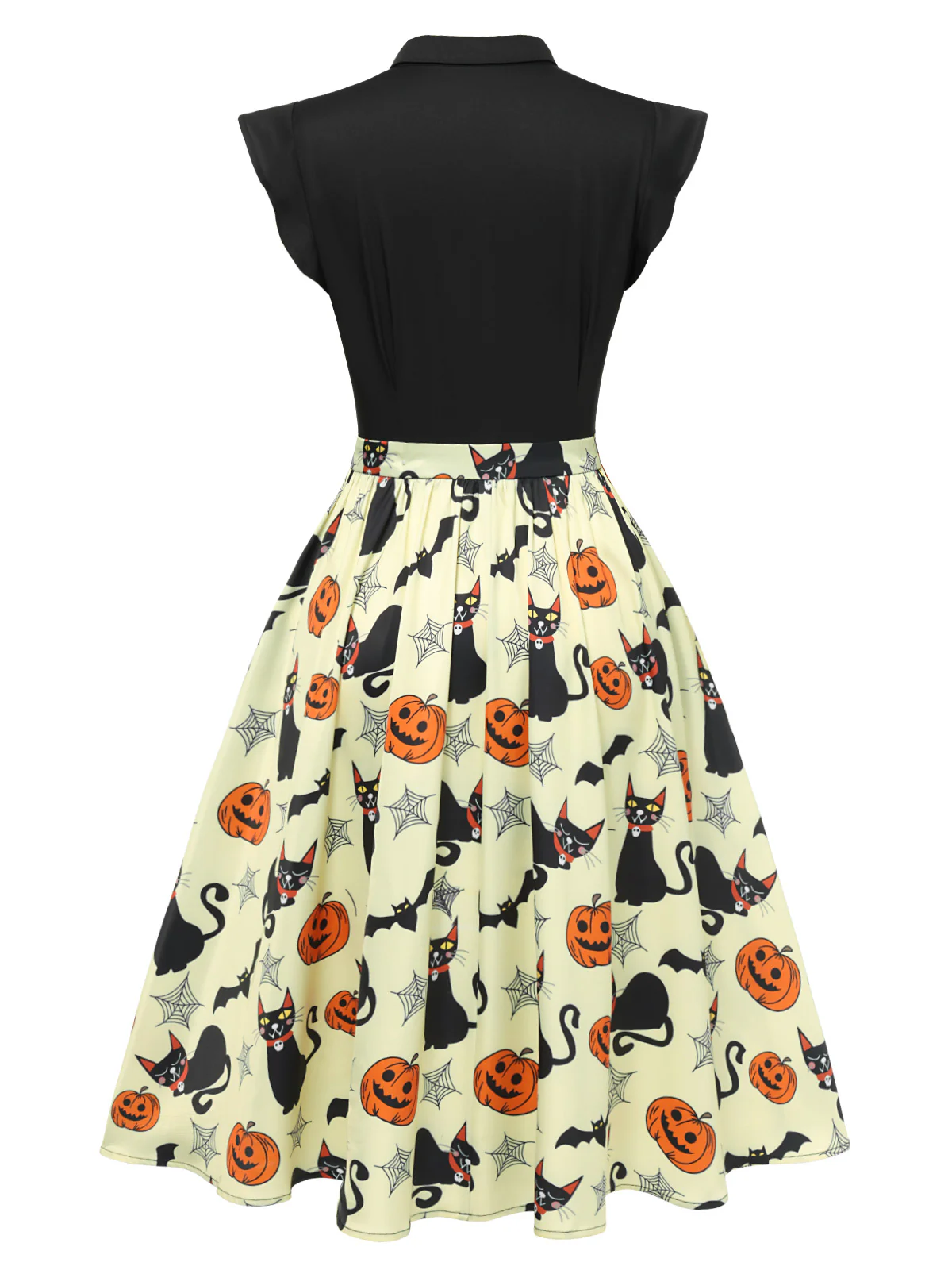 Yellow 1950s Halloween Bow Lapel Dress - Image 4
