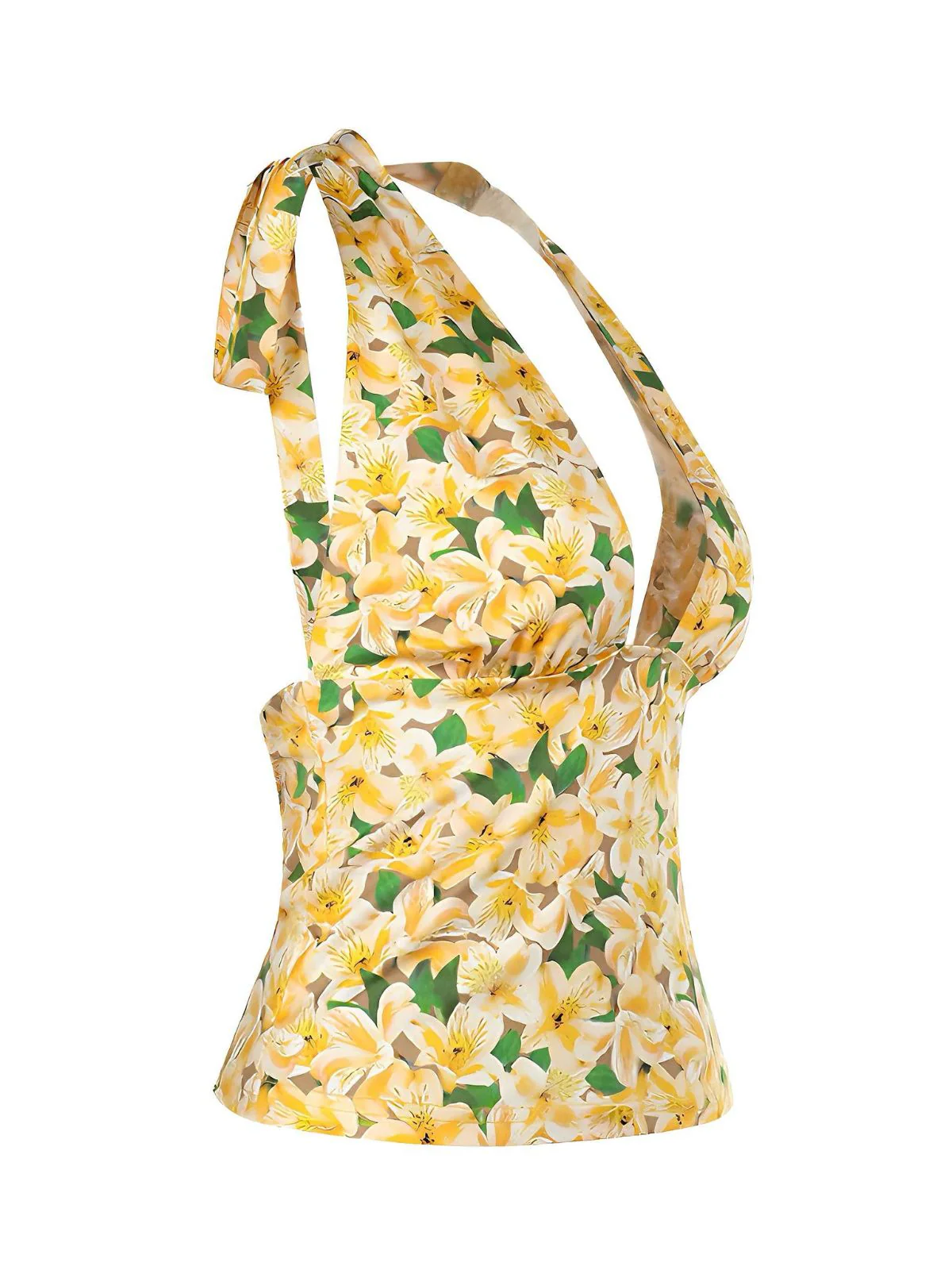 Yellow 1950s Halter Deep V-Neck Lily Top - Image 2