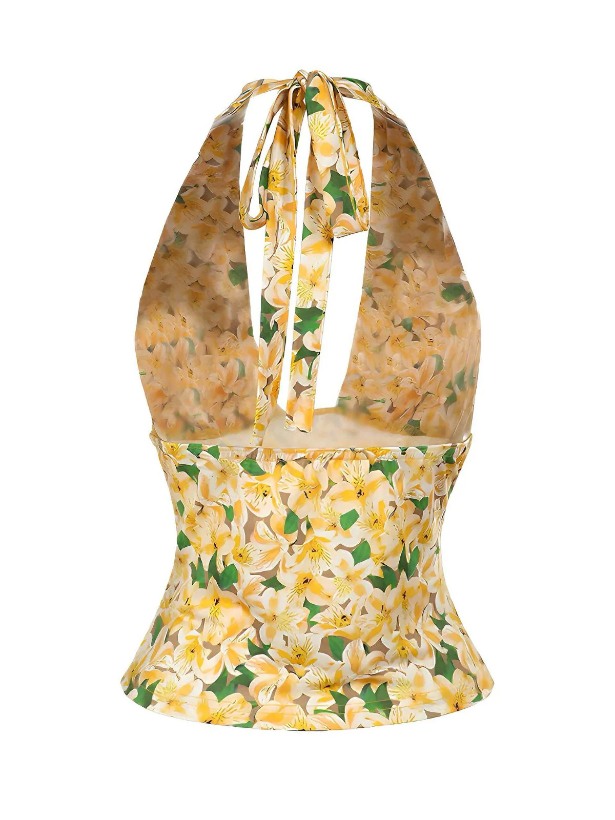 Yellow 1950s Halter Deep V-Neck Lily Top - Image 3