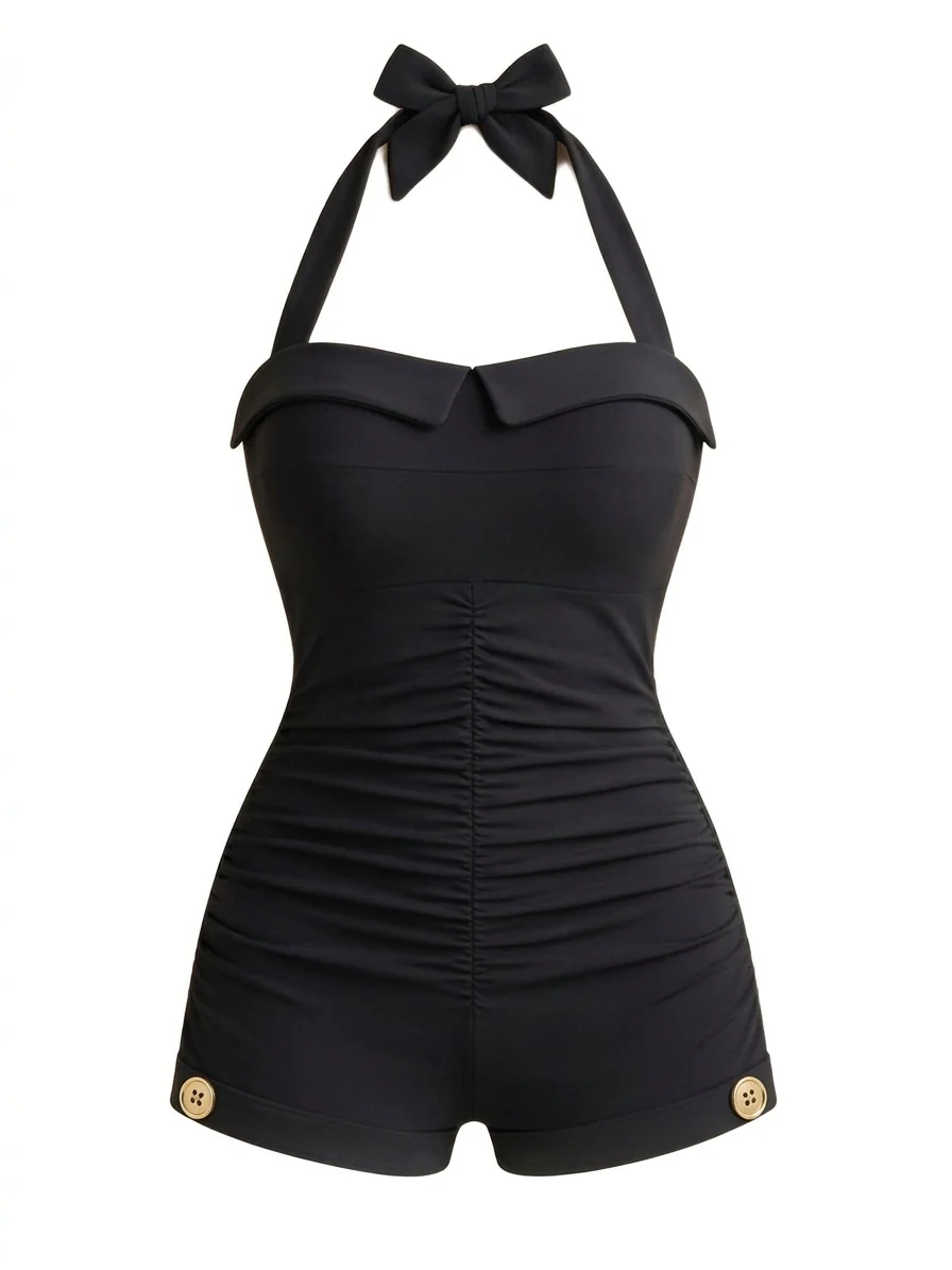 [Pre-Sale] Yellow 1950s Halter Fruit One-piece Swimsuit - Image 2