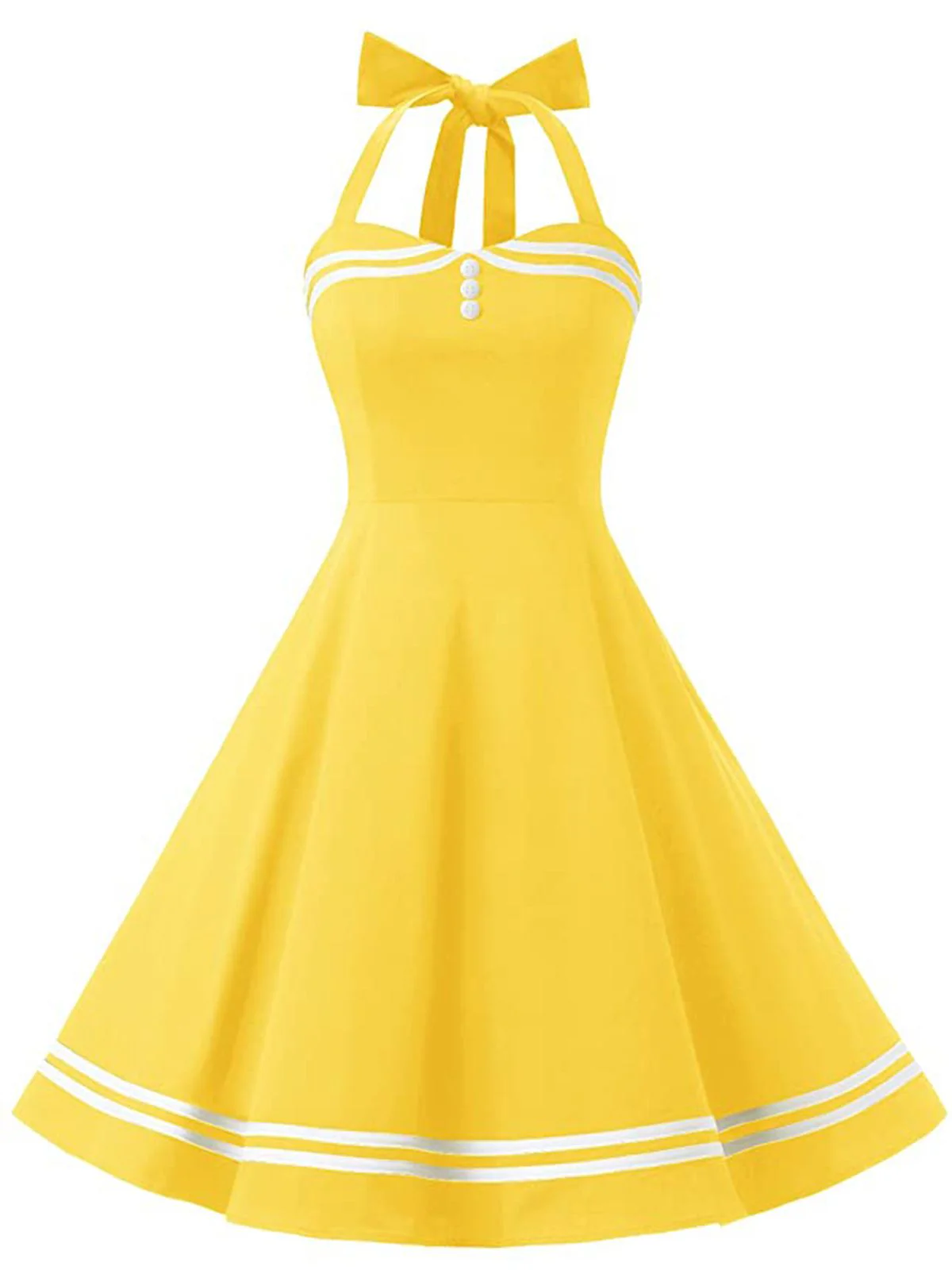 Yellow 1950s Halter Swing Dress - Image 4