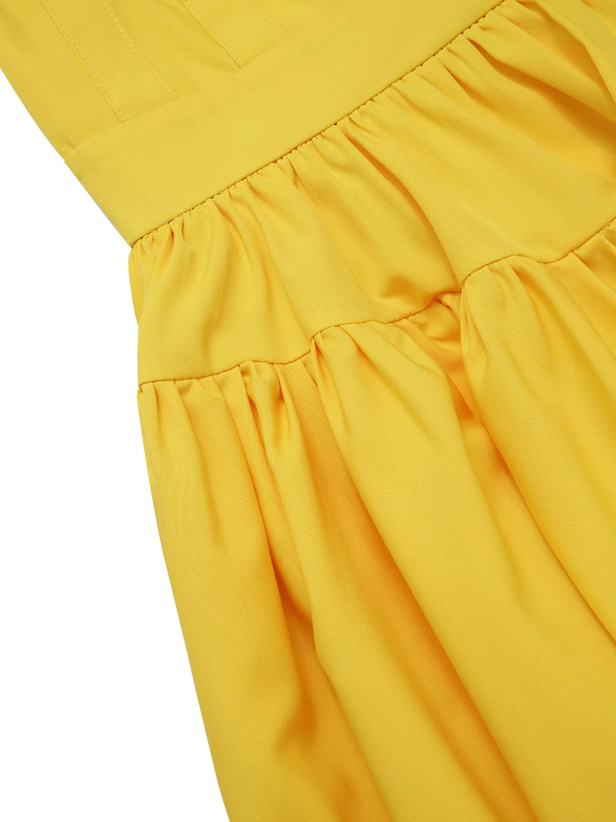 Yellow 1950s Heart Neck Bow-Strap Tiered Dress - Image 4