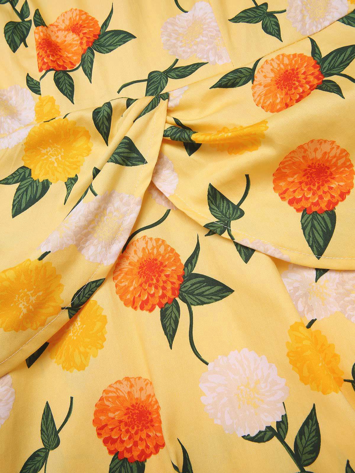 Yellow 1950s Hydrangea Floral Ruched Dress - Image 7