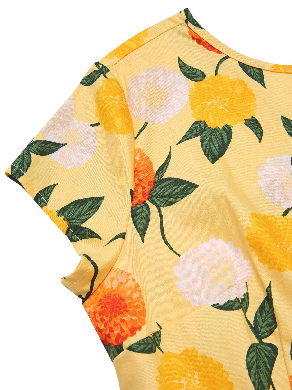 Yellow 1950s Hydrangea Floral Ruched Dress - Image 6