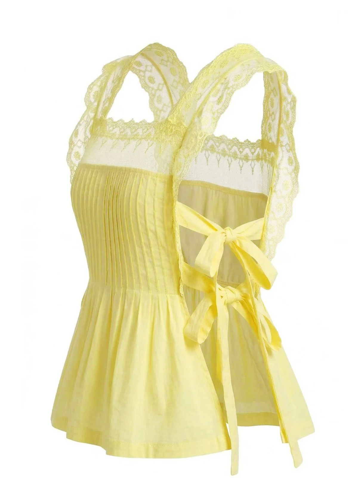 1950s Lace-Trim Bows Pleated Babydoll Top - Image 2