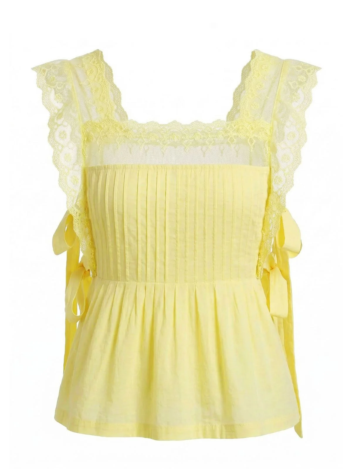 1950s Lace-Trim Bows Pleated Babydoll Top - Image 3