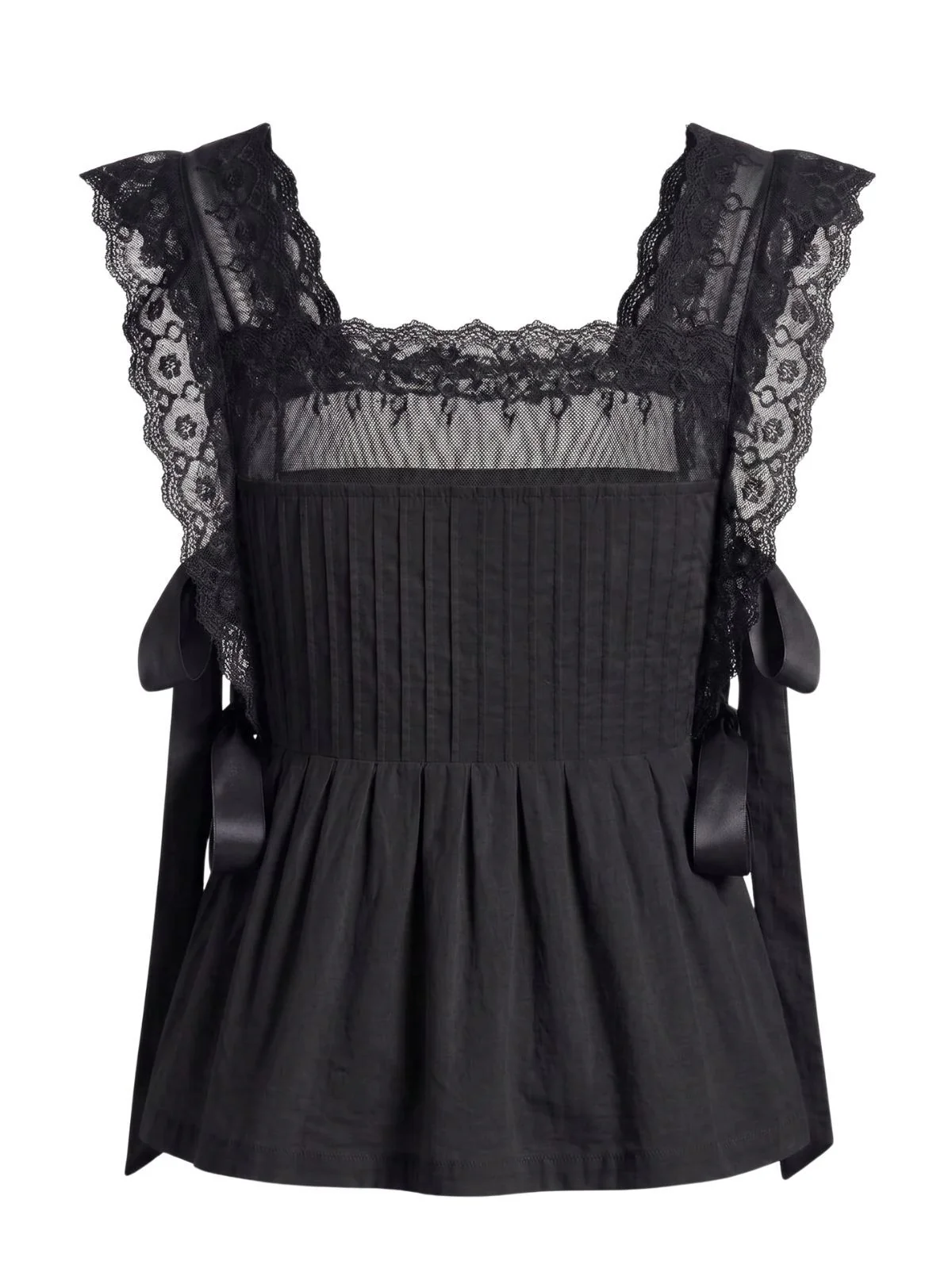 1950s Lace-Trim Bows Pleated Babydoll Top - Image 4