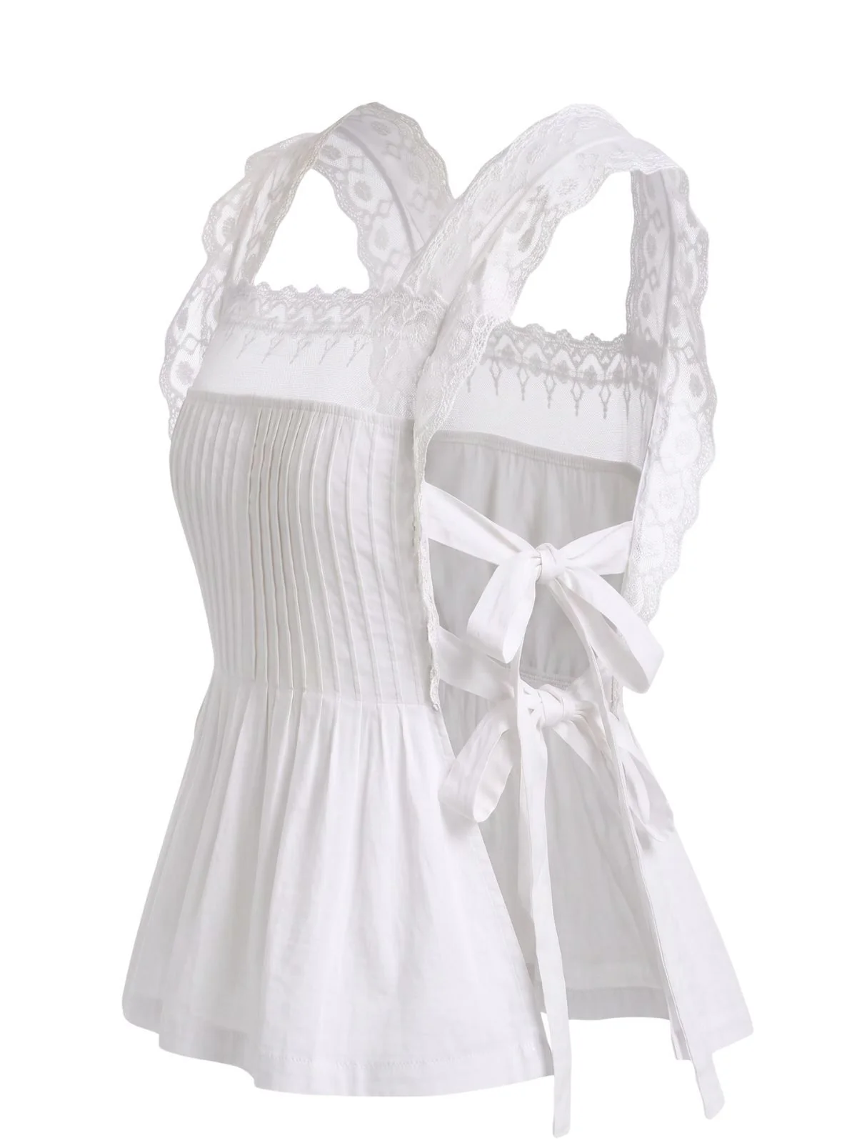 1950s Lace-Trim Bows Pleated Babydoll Top - Image 5