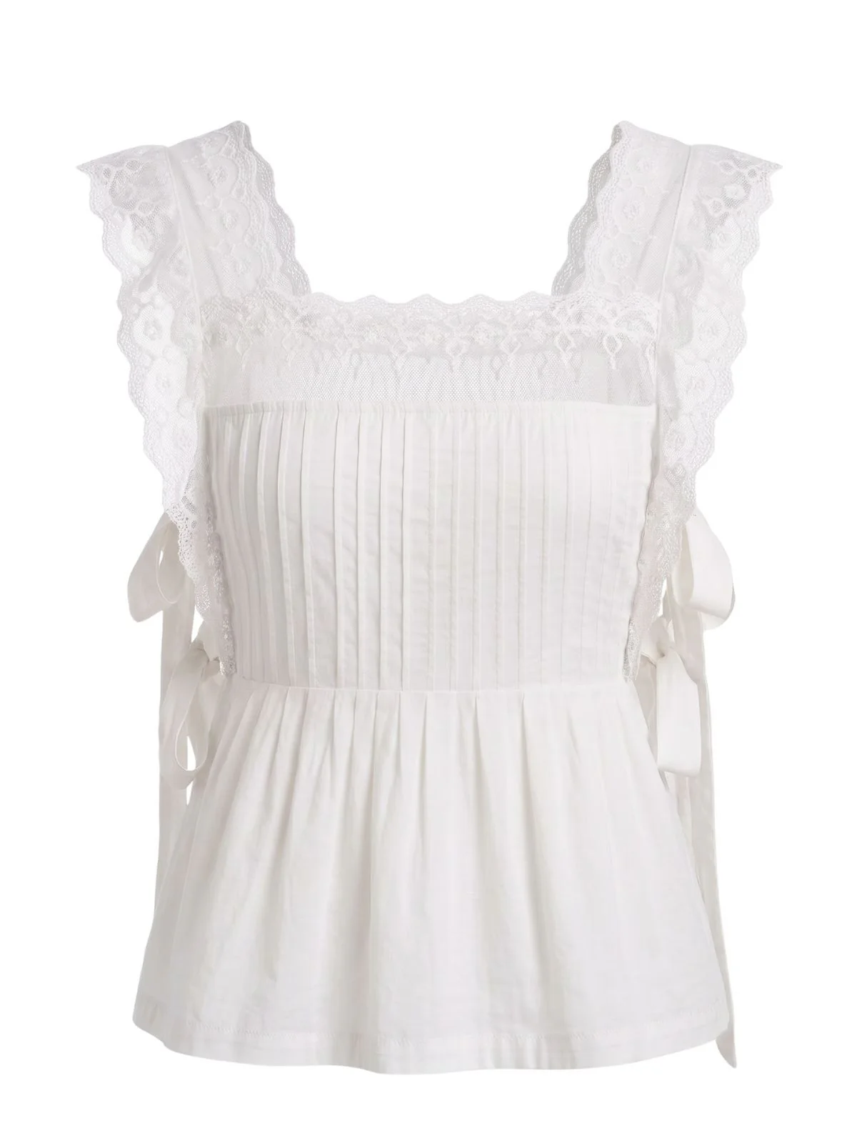 1950s Lace-Trim Bows Pleated Babydoll Top - Image 6