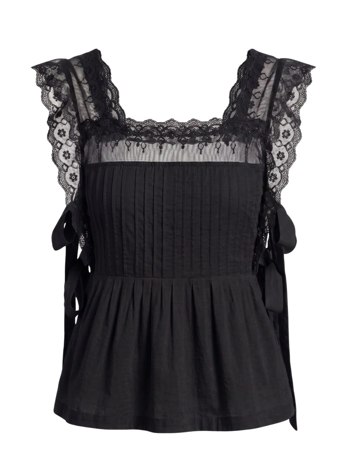 1950s Lace-Trim Bows Pleated Babydoll Top - Image 7