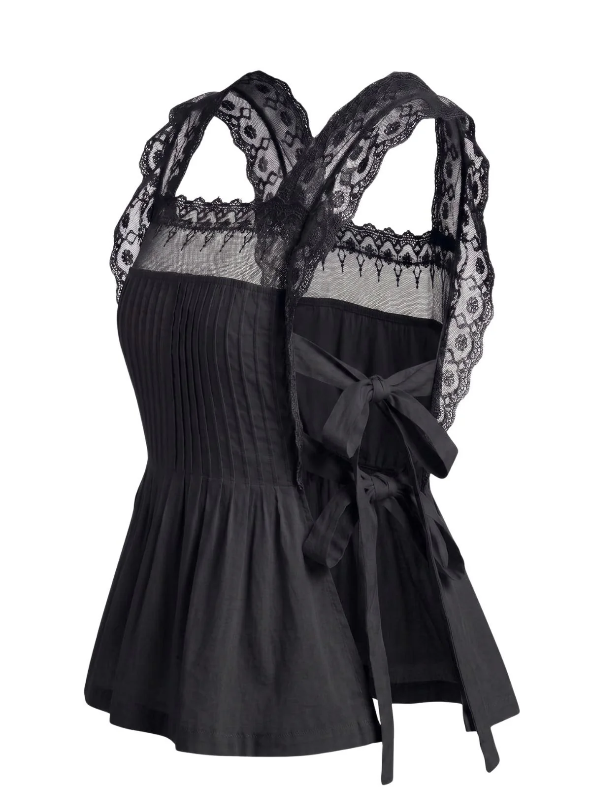 1950s Lace-Trim Bows Pleated Babydoll Top - Image 8