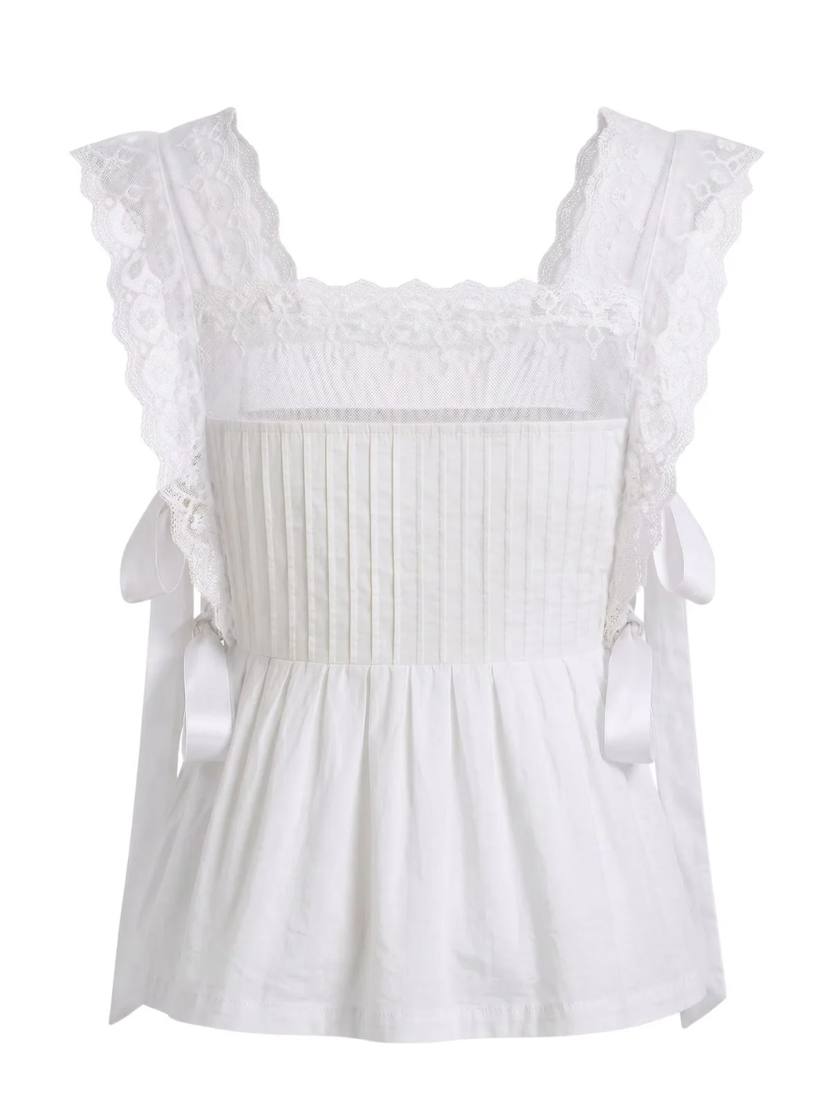 1950s Lace-Trim Bows Pleated Babydoll Top - Image 9