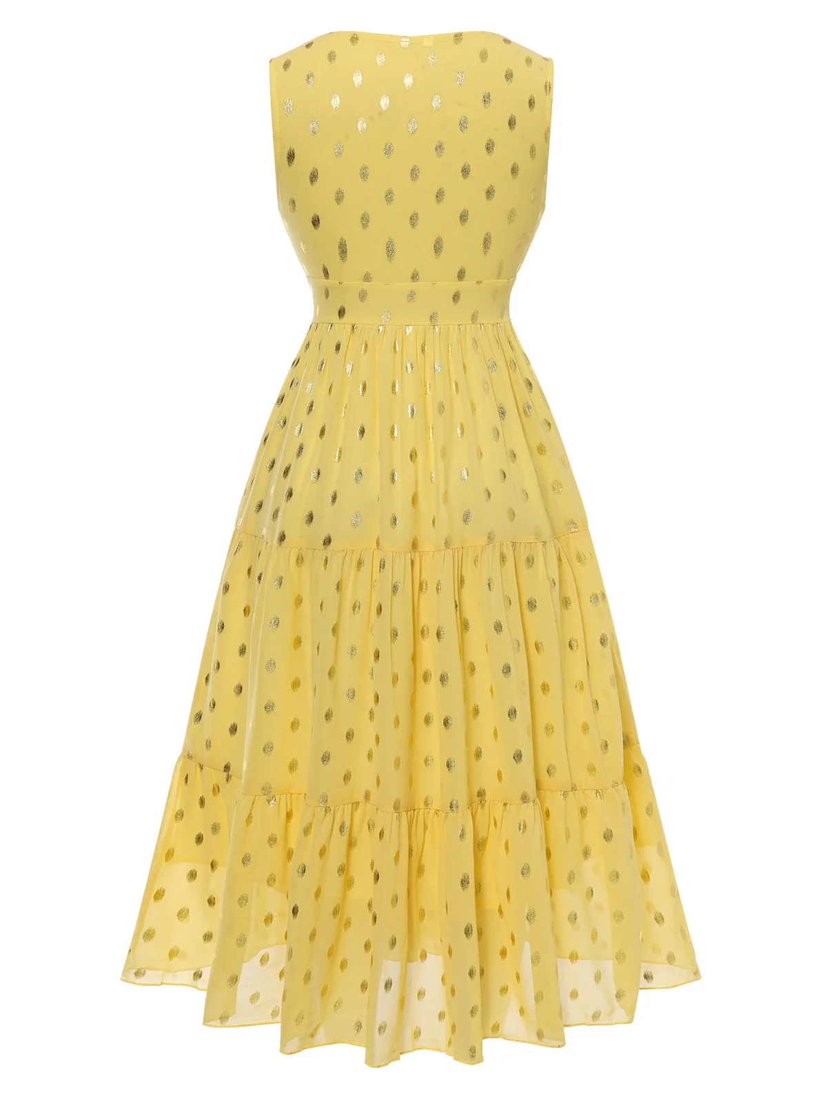 Yellow 1950s Lace Patchwork Polka Dots Dress - Image 2