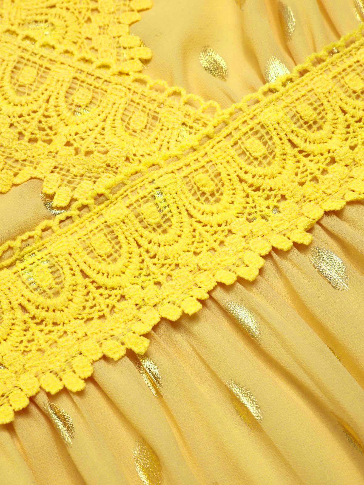 Yellow 1950s Lace Patchwork Polka Dots Dress - Image 5