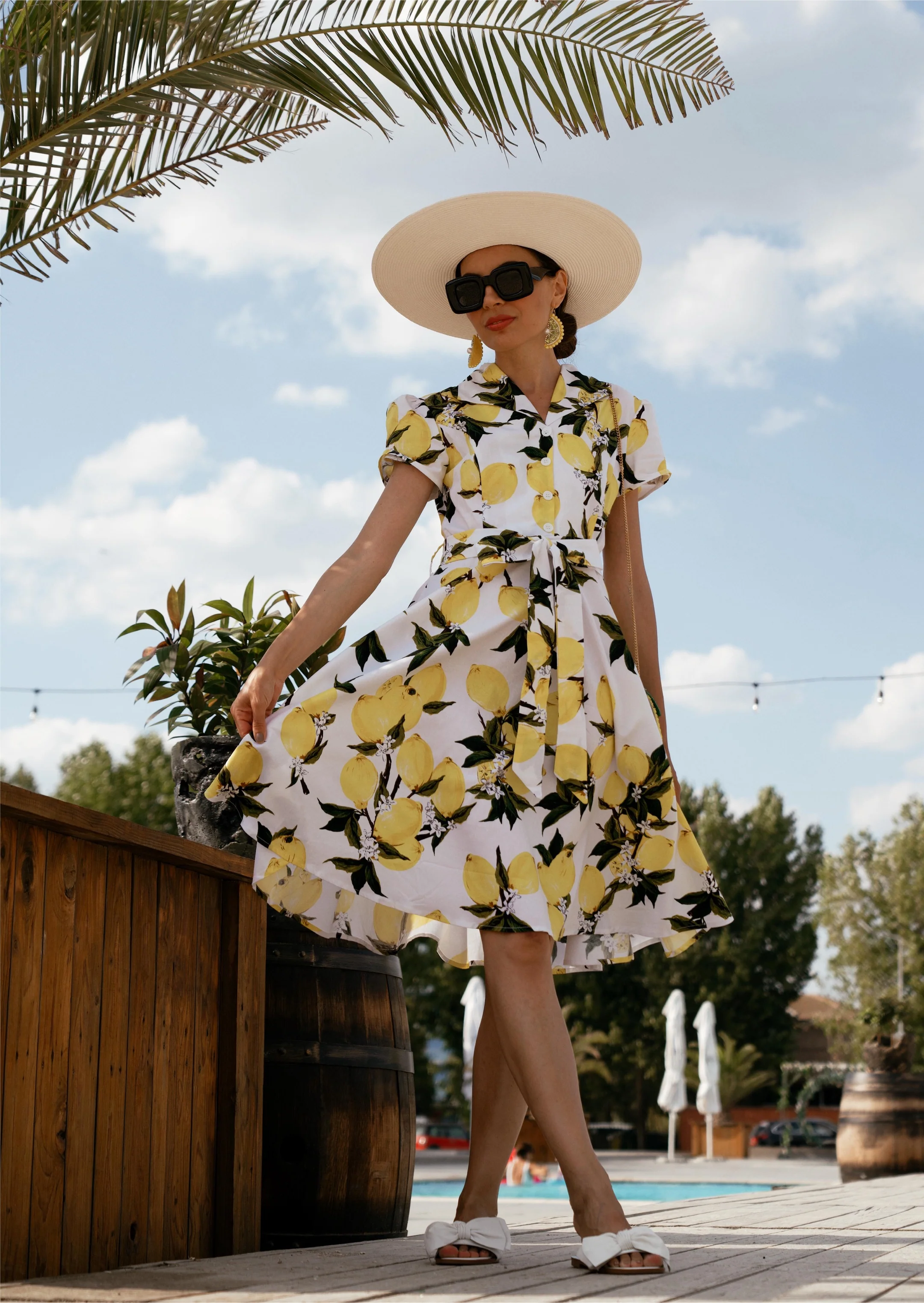 Yellow 1950s Lemon Bow Swing Dress - Image 2