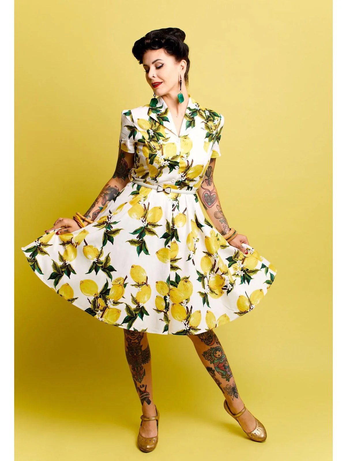Yellow 1950s Lemon Bow Swing Dress - Image 2